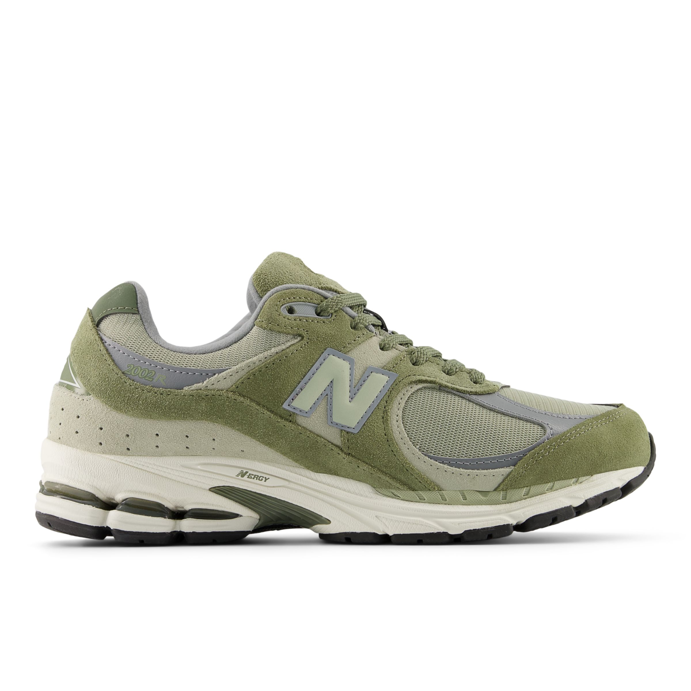 New Balance Unisex 2002R in Green/Grey Suede/Mesh, size 8