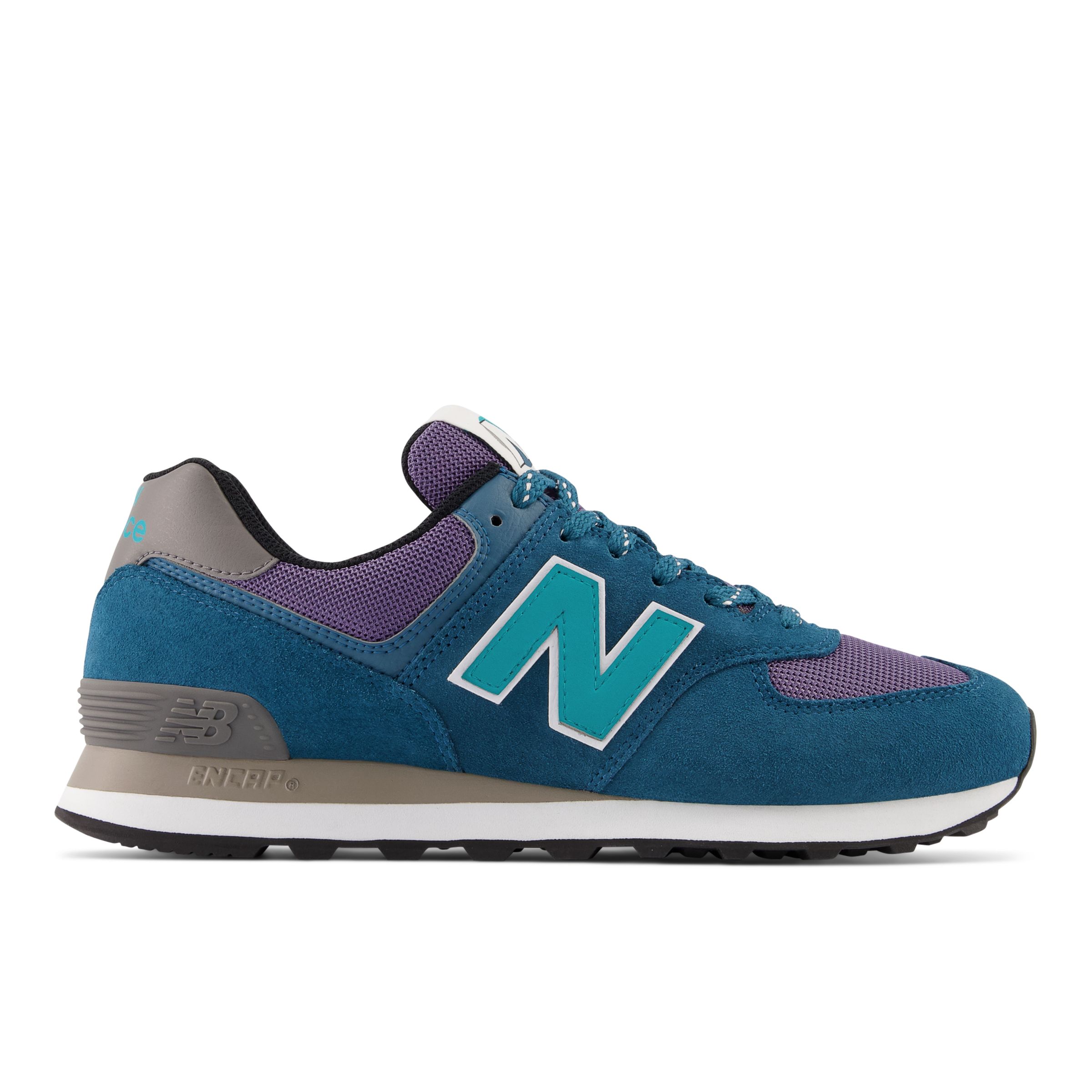 New Balance Unisex 574 in Green/Purple Suede/Mesh, size 9