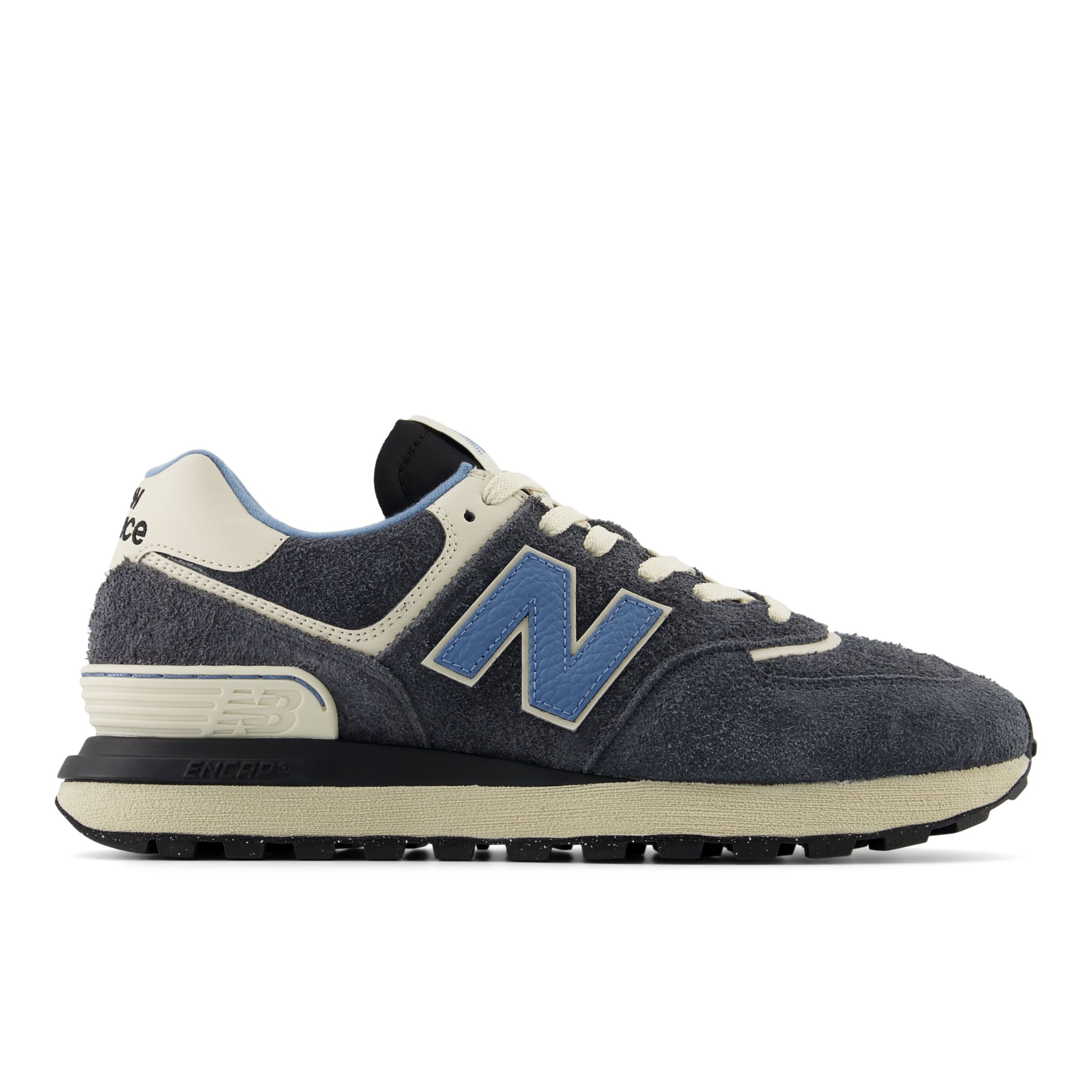 New Balance Men's 574 LEGACY in Black/Blue Leather, size 5.5