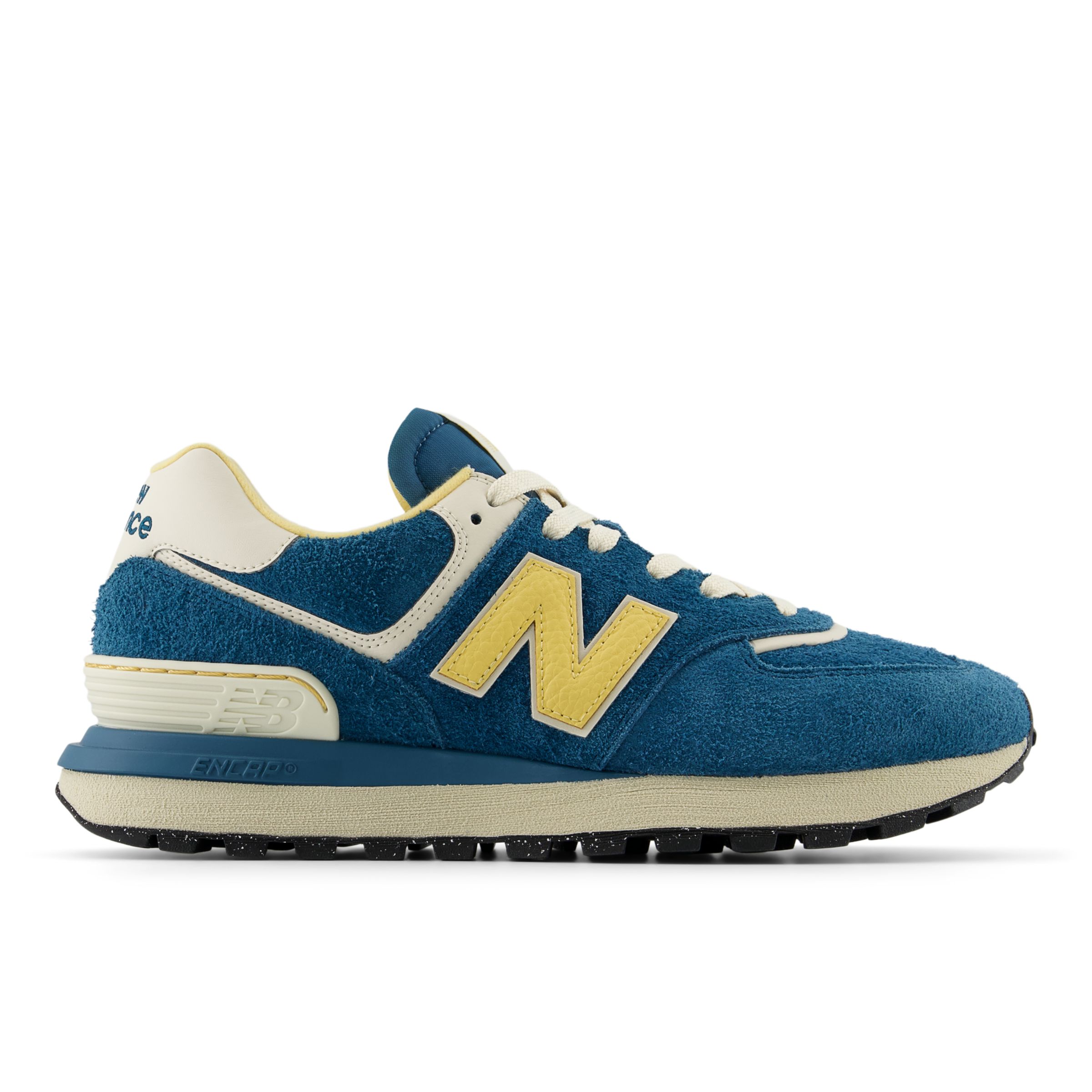 New Balance Men's 574 LEGACY in Blue/Yellow Leather, size 7