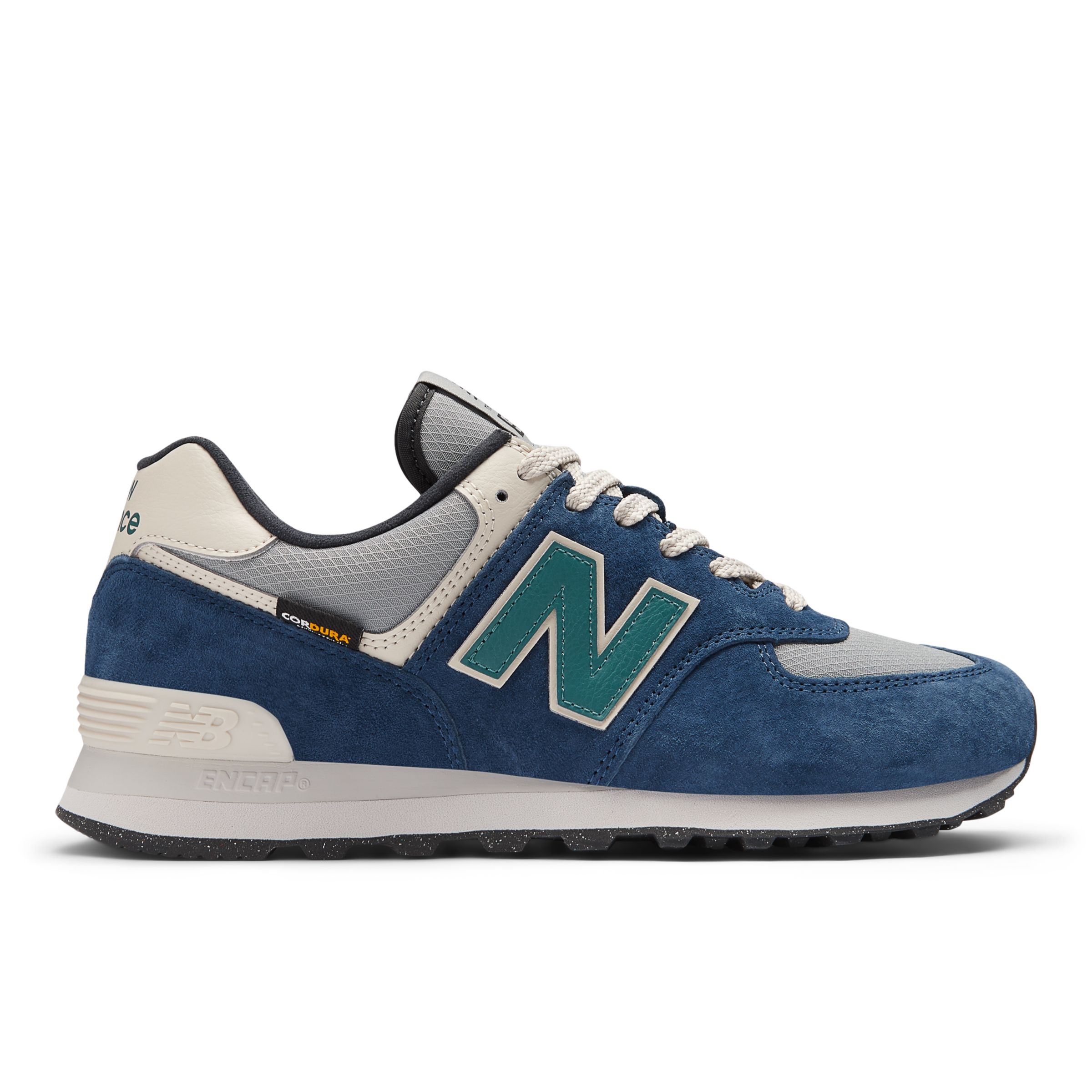 New Balance Unisex 574 in Blue/Grey/Green Leather, size 11.5