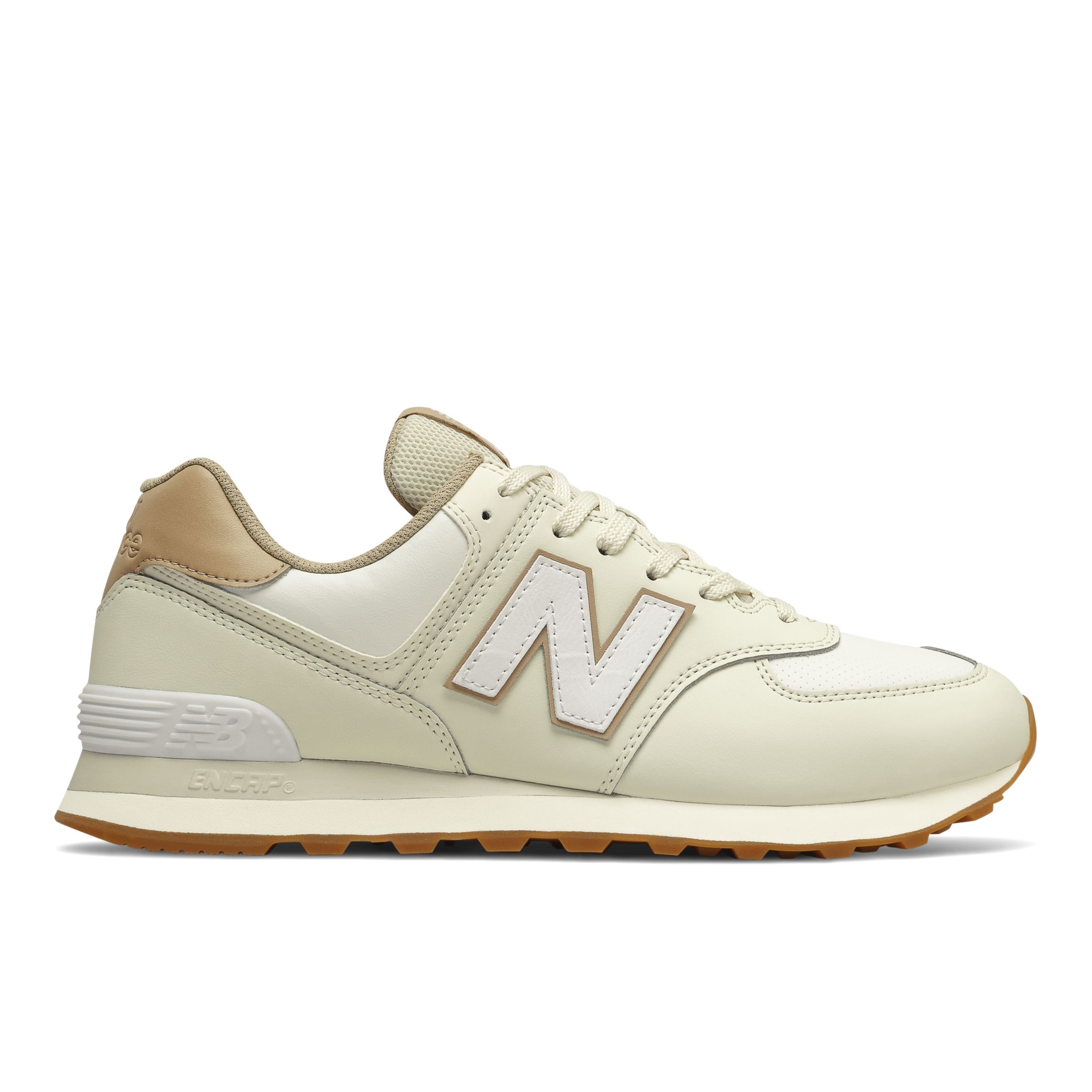 New Balance Unisexe 574 Vegan Friendly en Beige/Blanc, Synthetic, Taille 37 Large