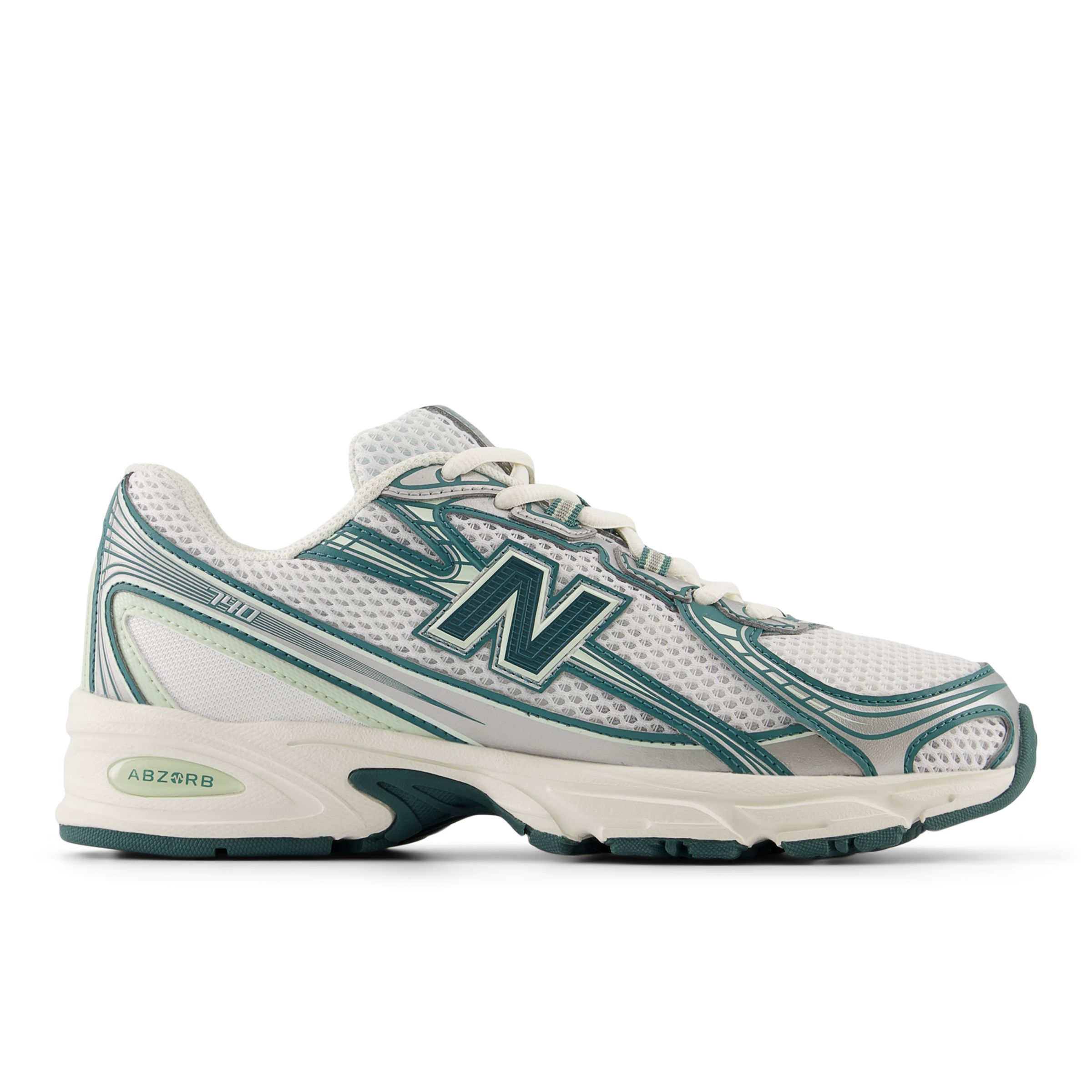 New Balance Unisex 740 in White/Green/Grey Synthetic, size 7.5