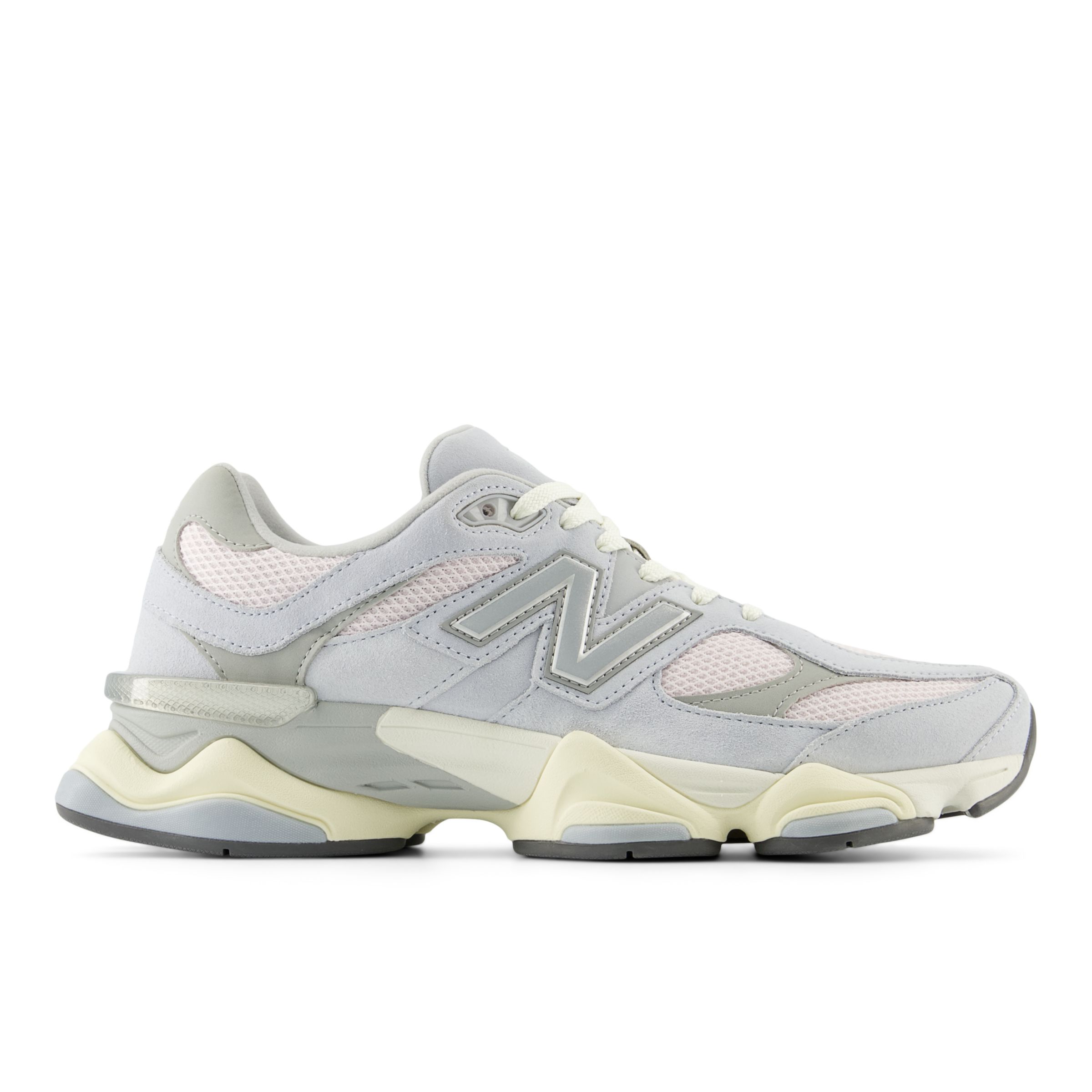 New Balance Unisex 9060 in Grey/Pink Suede/Mesh, size 7