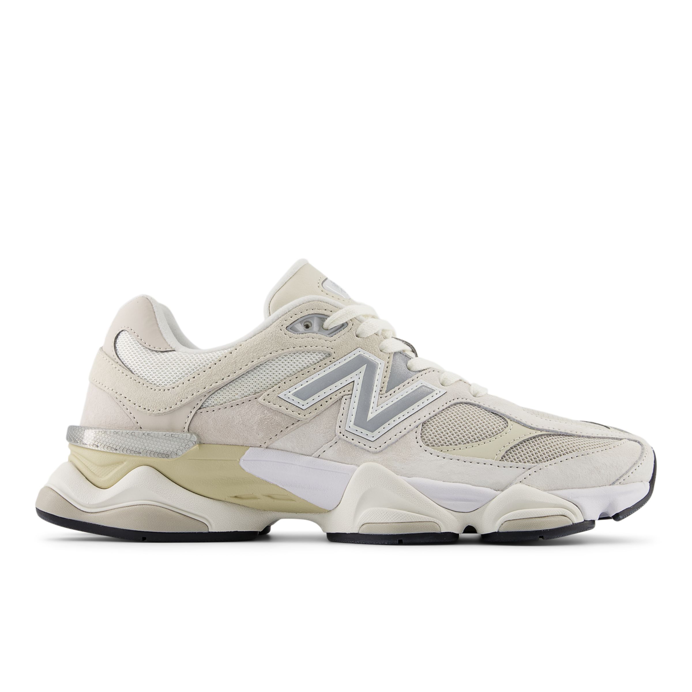 New Balance Unisex 9060 in White/Beige/Grey Suede/Mesh, size 5.5