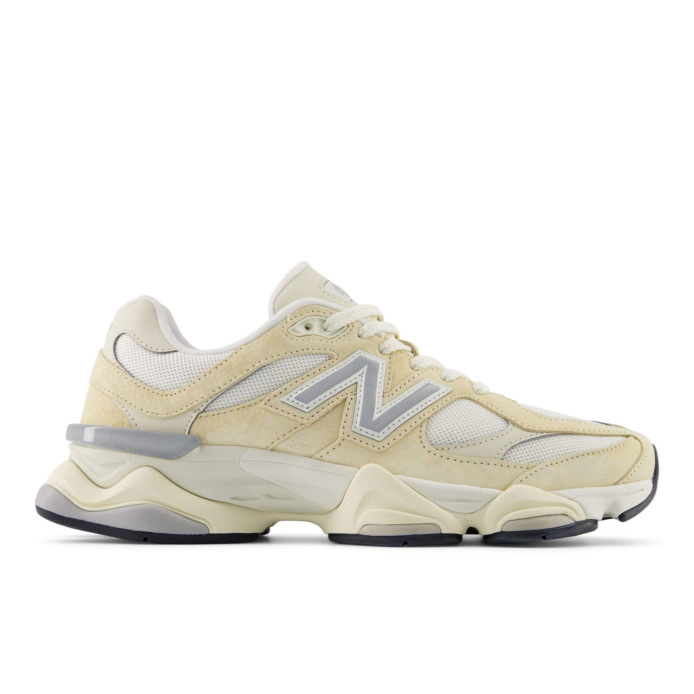 New Balance Unisex 9060 in Beige/White/Grey Suede/Mesh, size 5