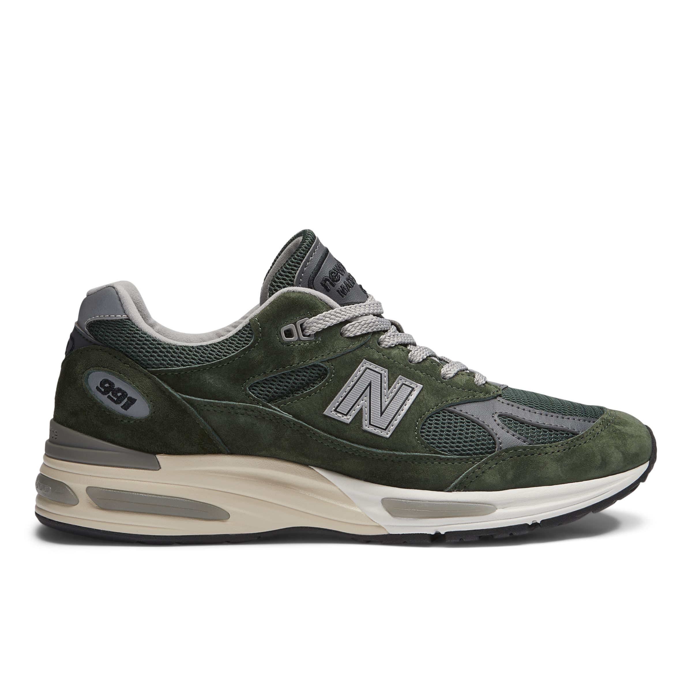 New Balance Unisex Made in UK 991v2 in Green/Grey Suede/Mesh, size 11.5