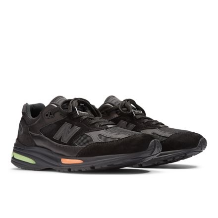 MADE in UK London Edition 991v2, Black with Bleached Lime Glo with Hot Mango, U991LD2