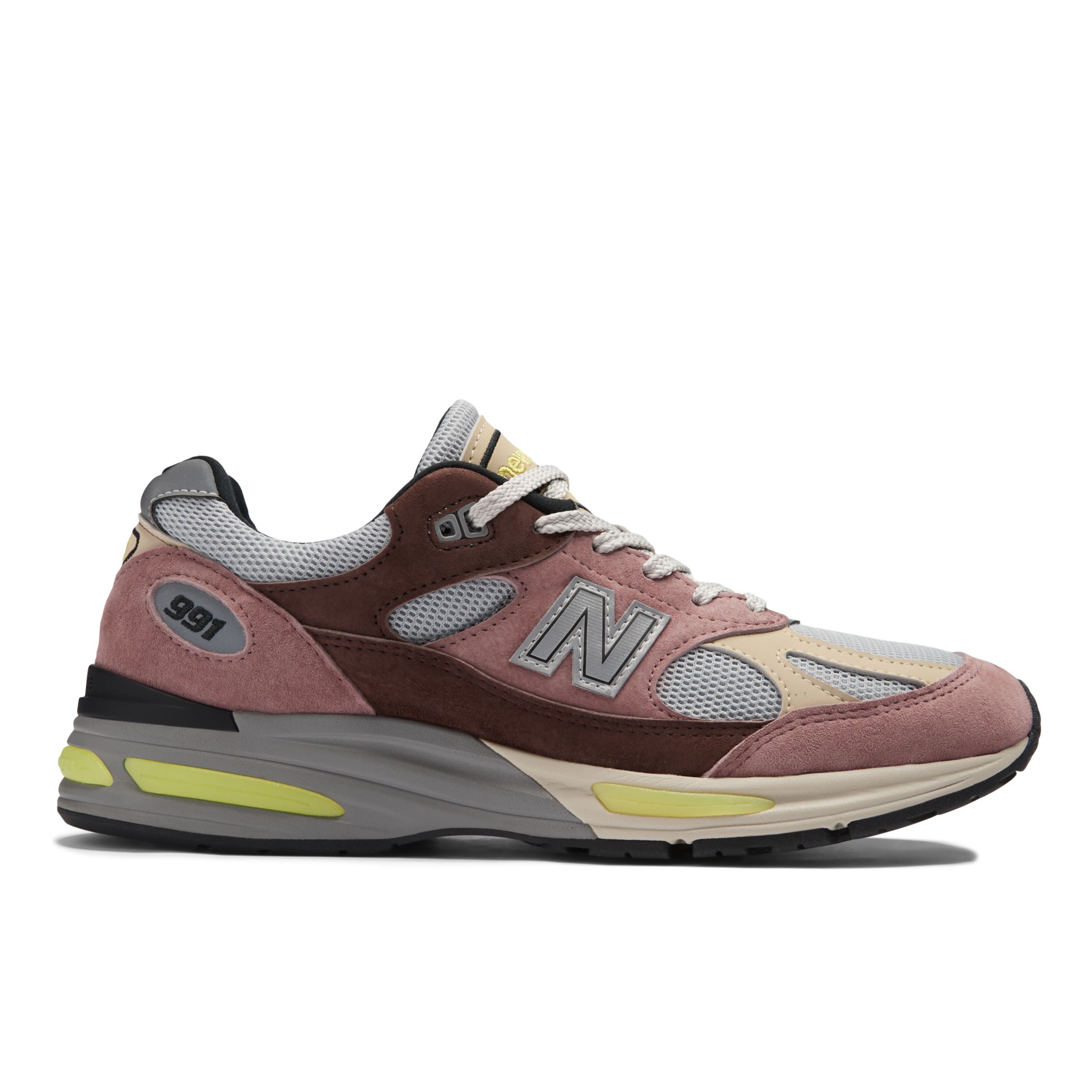 New Balance Unisex MADE in UK 991v2 in Pink/Brown/Grey/Green Suede/Mesh, size 6.5