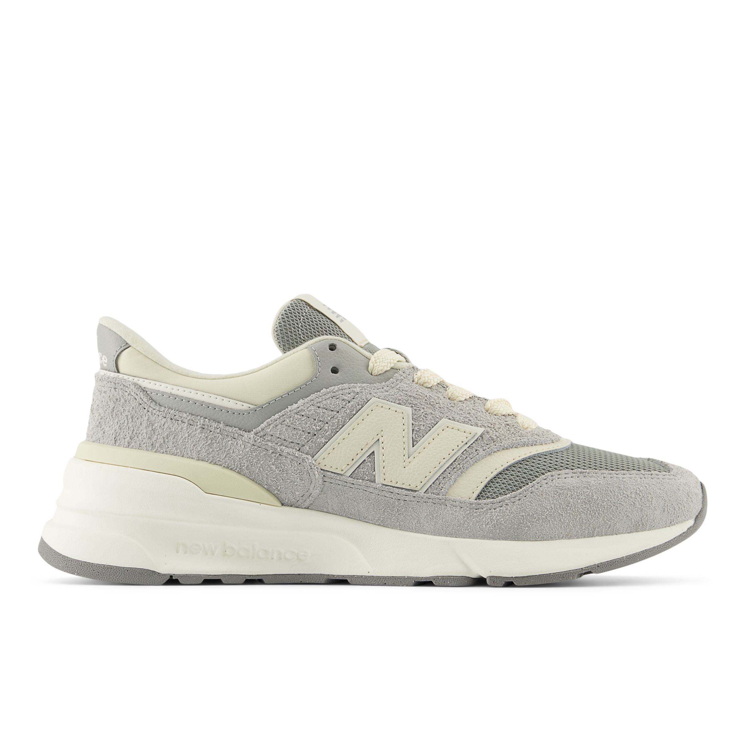 New Balance Unisex 997R in Grey/Beige Suede/Mesh, size 9