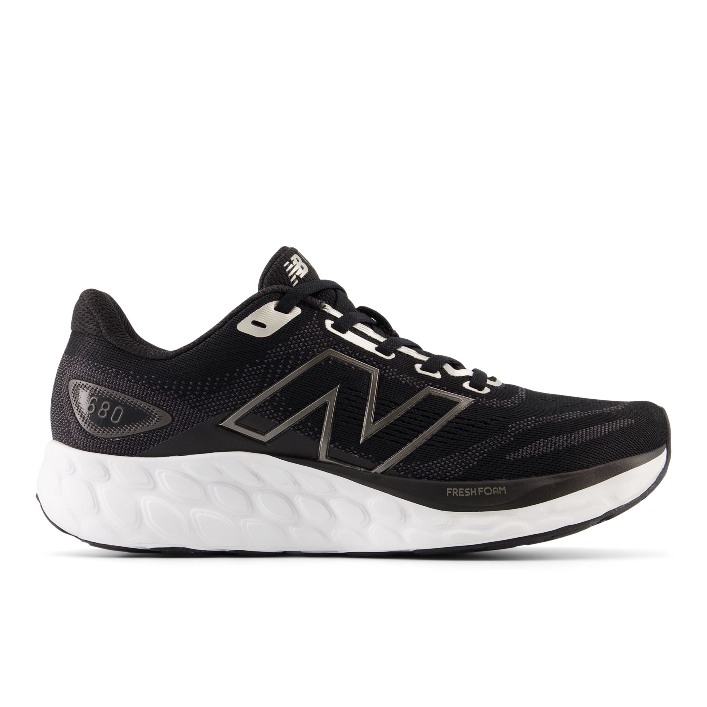 New Balance Women's Fresh Foam 680 v8 in Black/Beige/White Textile, size 5 Narrow