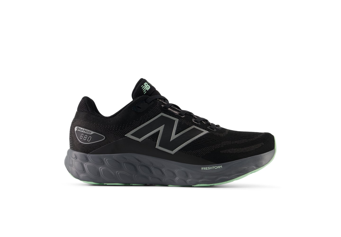 New Balance Fresh Foam 680 v8 Waterproof in Black With Castlerock With Lab Green With Dark Silver Metallic — photo 1 of 1