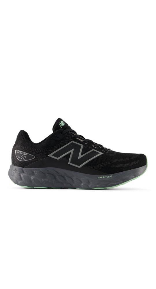 New Balance Fresh Foam 680 v8 Waterproof in Black With Castlerock With Lab Green With Dark Silver Metallic