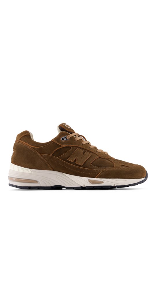 New Balance Made in UK 991V1 Luxe Suede women's in Cocoa With Castle Wall