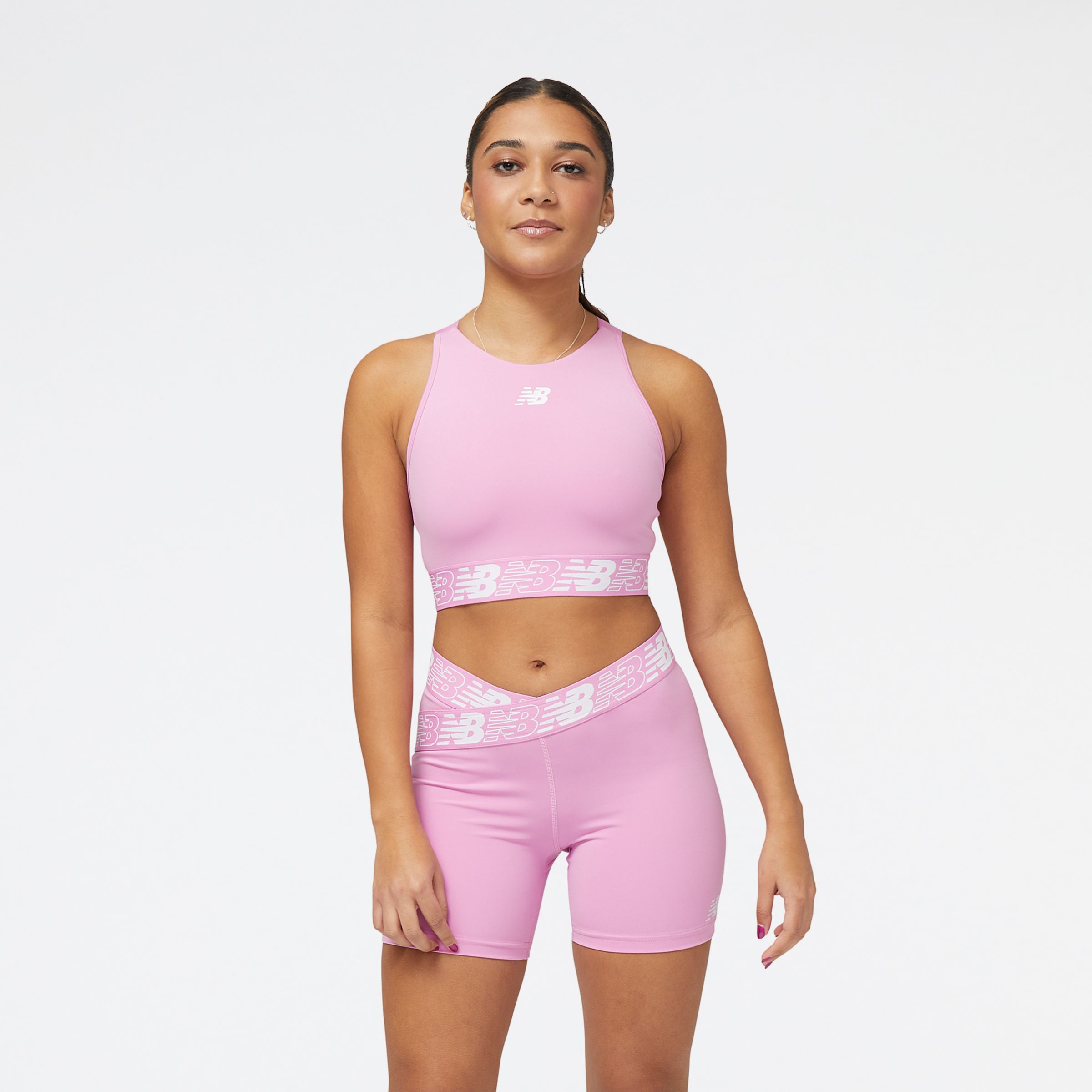 New Balance Mulheres Suti?s Relentless Crop in Rosa, Poly Knit, Tamanho S
