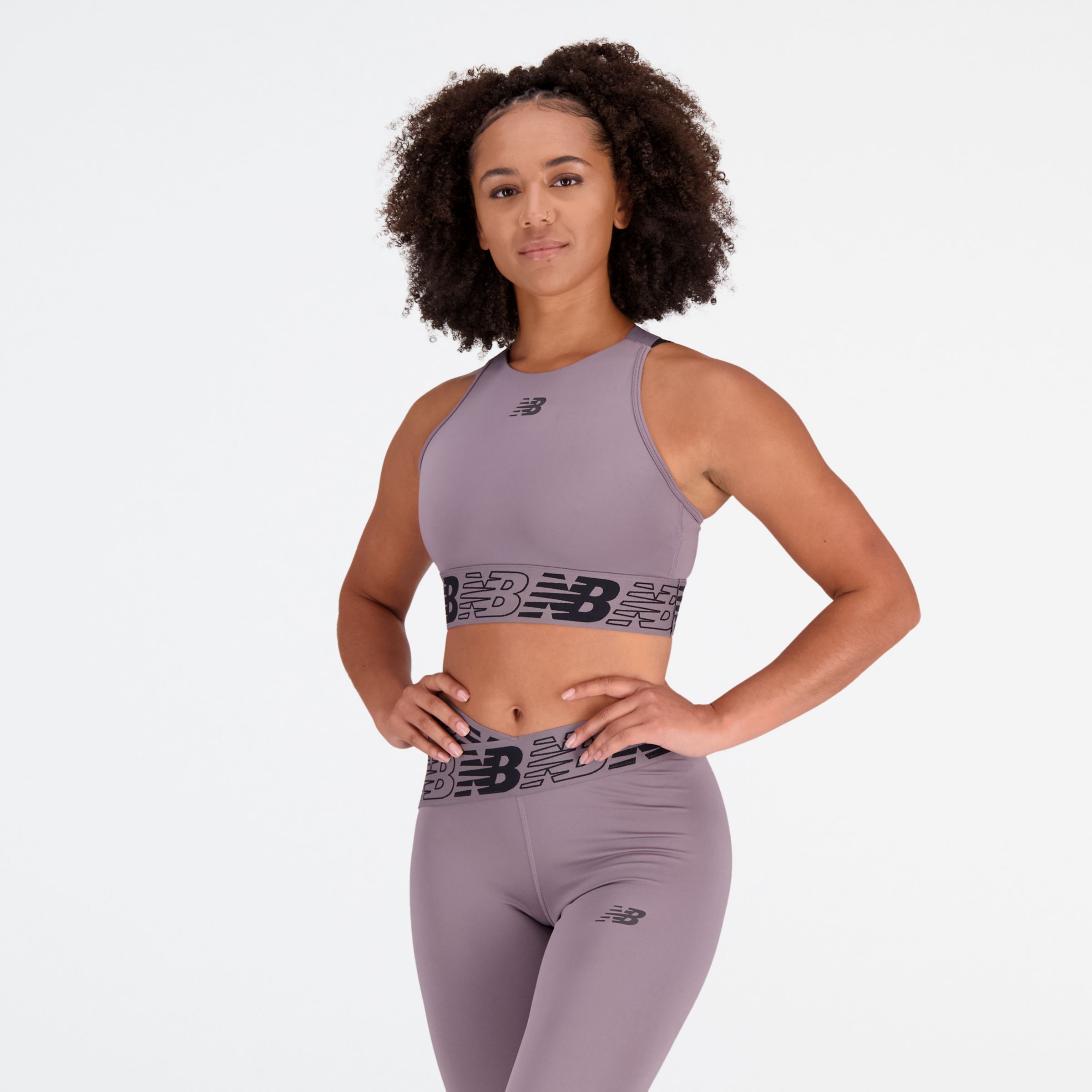 new balance femme brassière relentless crop en gris, poly knit, taille l