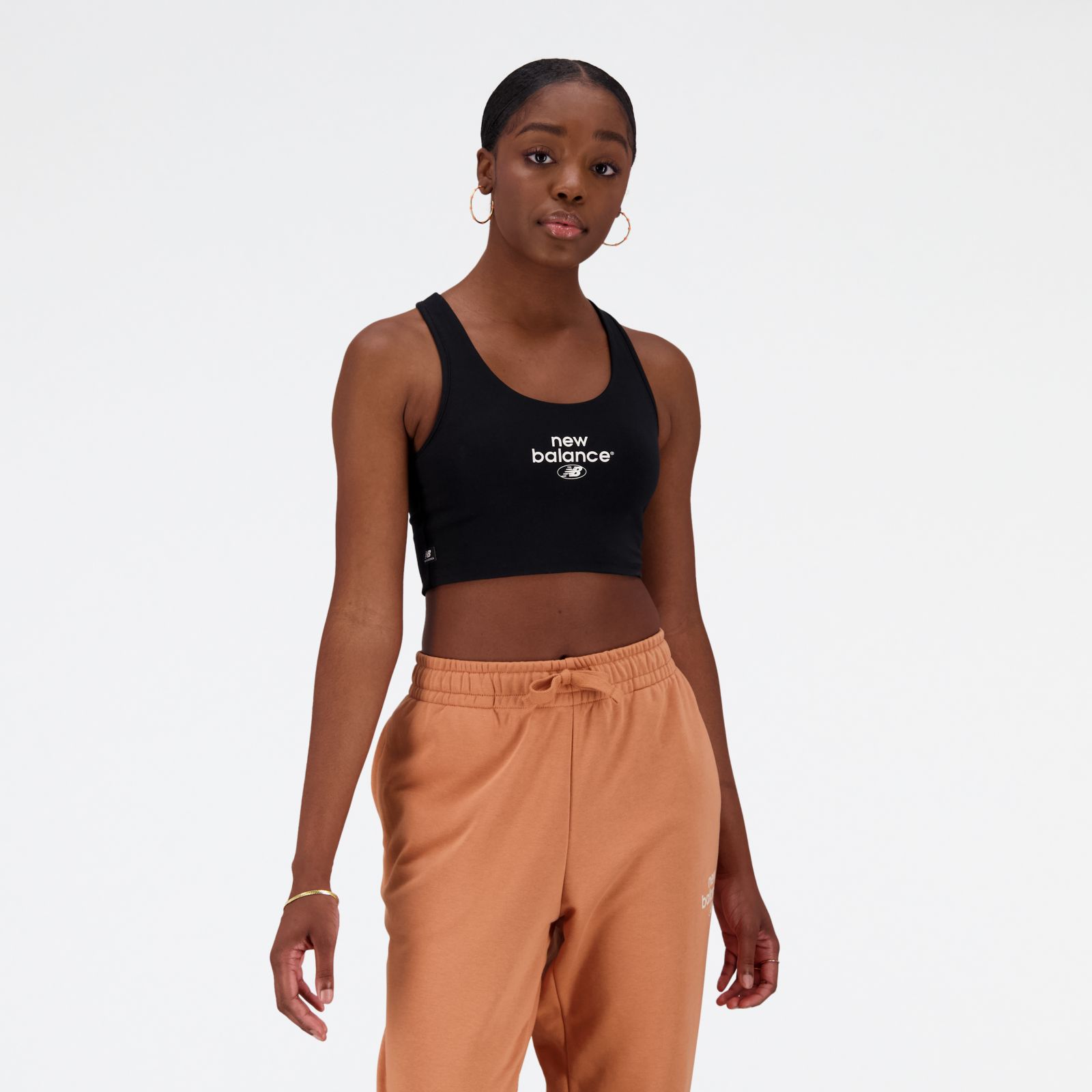 NEW BALANCE Essentials Reimagined Cotton Spandex Bra Top, Black Women's