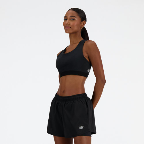 new balance femme nb sleek medium support pocket sports bra en noir, poly knit, taille m