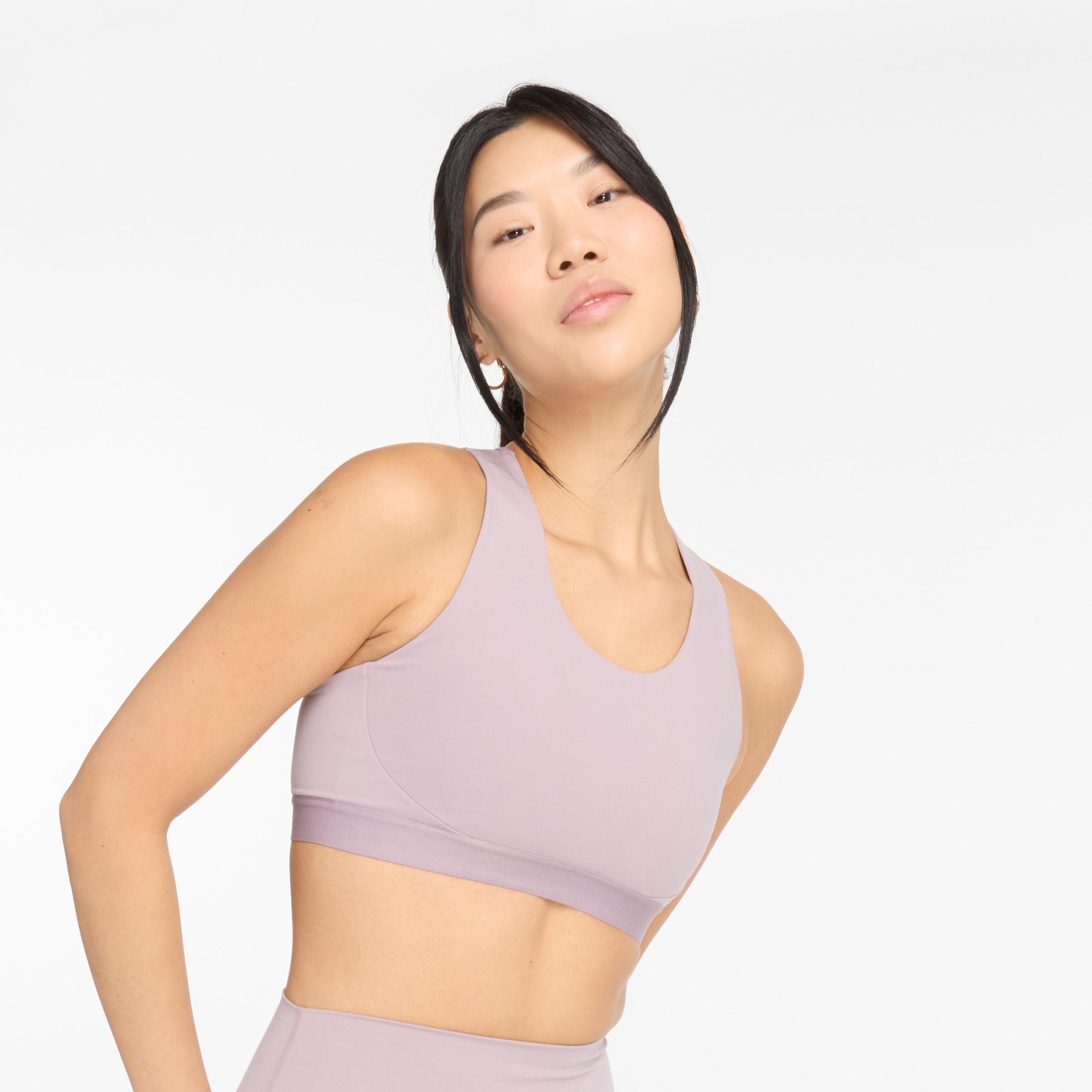 New Balance Women's NB Sleek Medium Support Pocket Sports Bra in Purple Poly Knit, size Medium