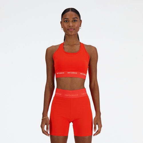 new balance femme nb sleek medium support sports bra en orange, poly knit, taille l