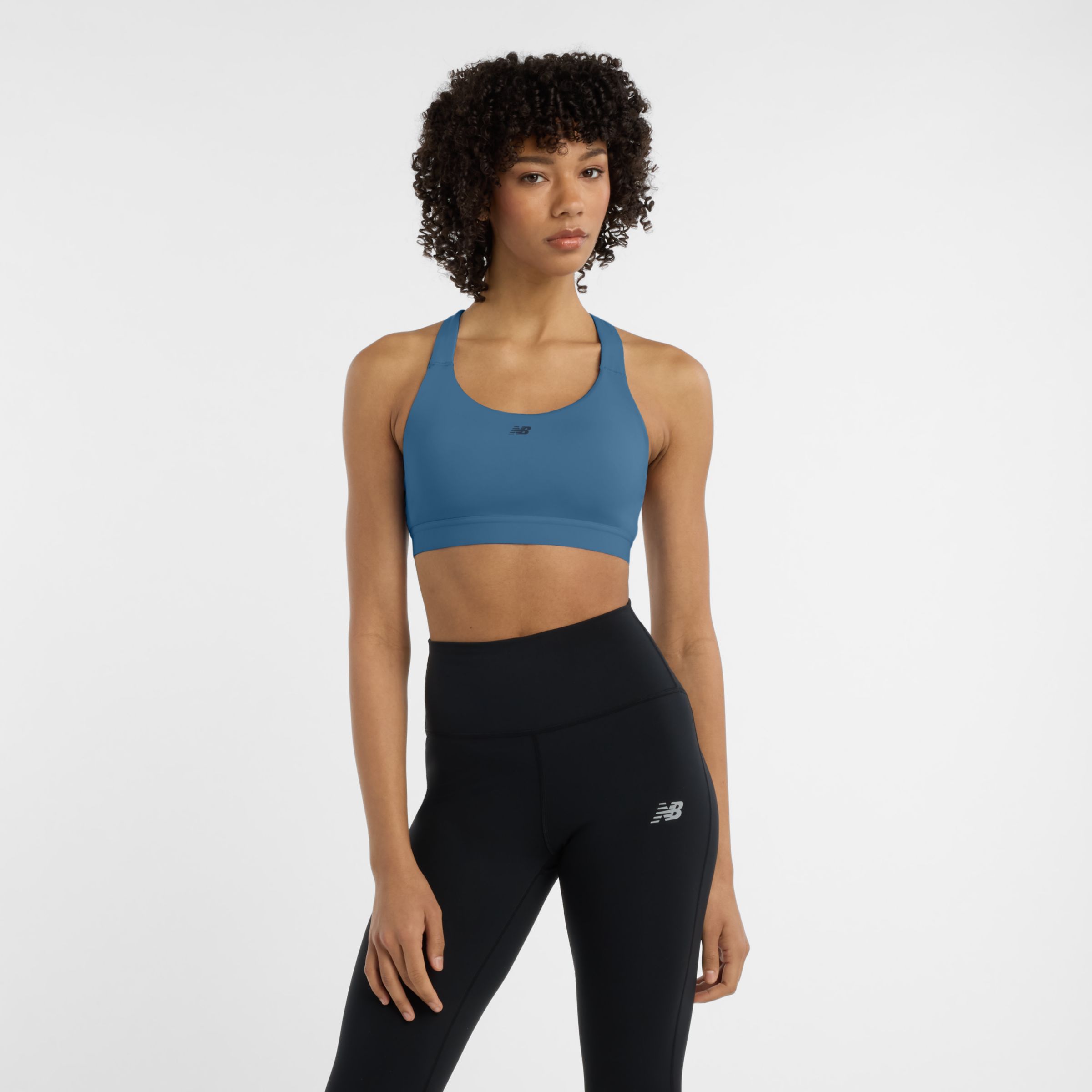 New Balance Women's NB Essential Train Bra in Blue Poly Knit, size X-Small