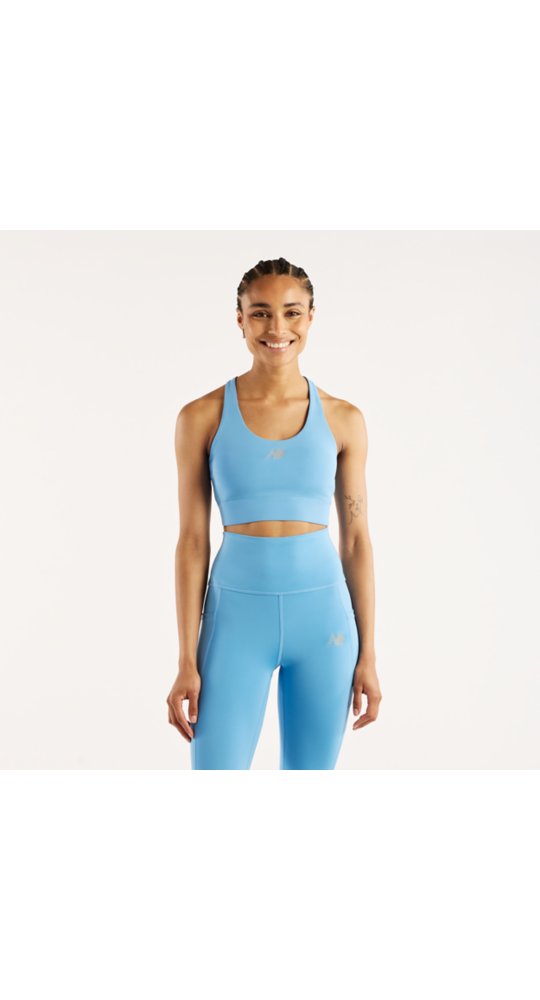 New Balance Tech Training Graphic Bra in Analog Blue