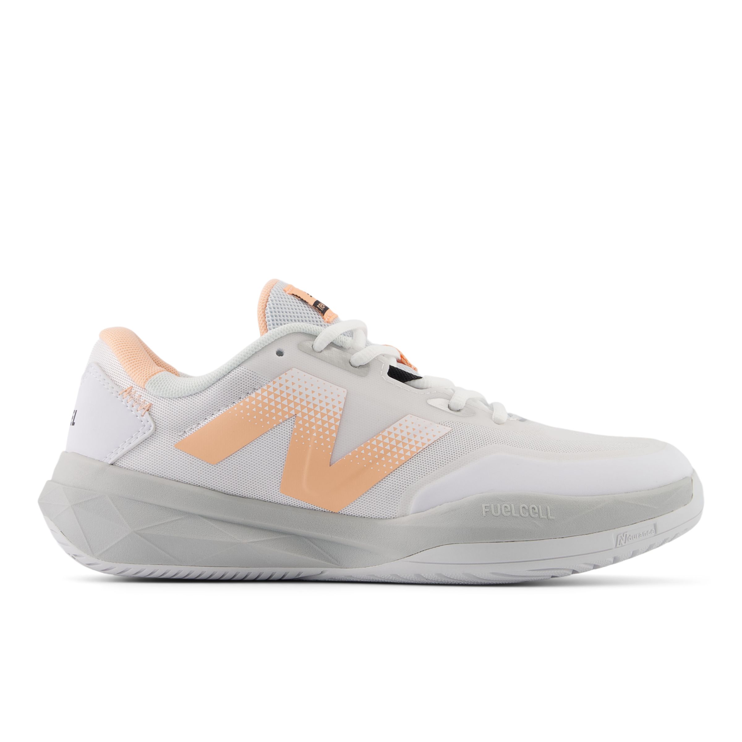 New Balance Women's FuelCell 796v4 Padel in White/Orange/Grey Synthetic, size 6.5 Narrow