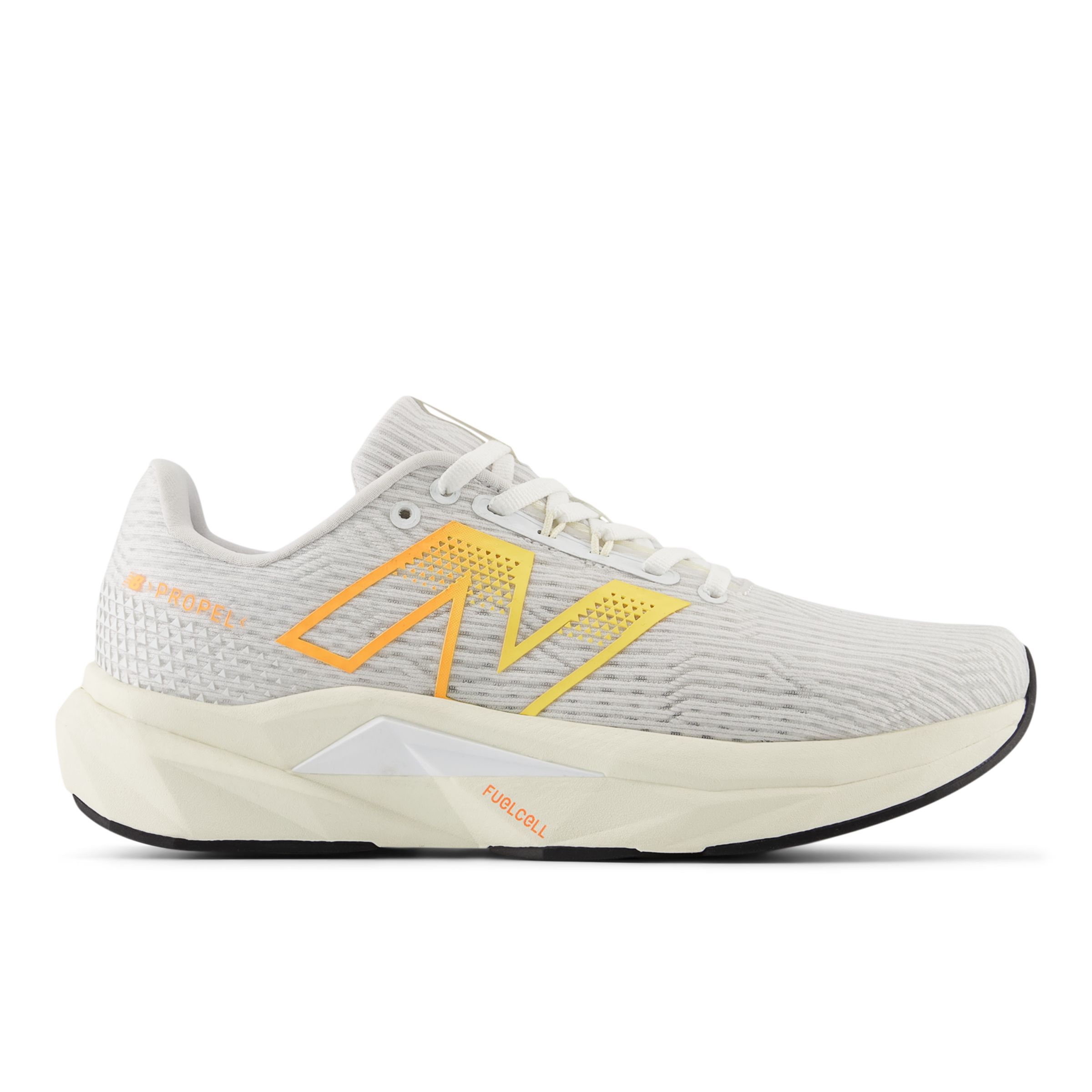 New Balance Women's FuelCell Propel v5 in White/Black/Orange Synthetic, size 5 Narrow