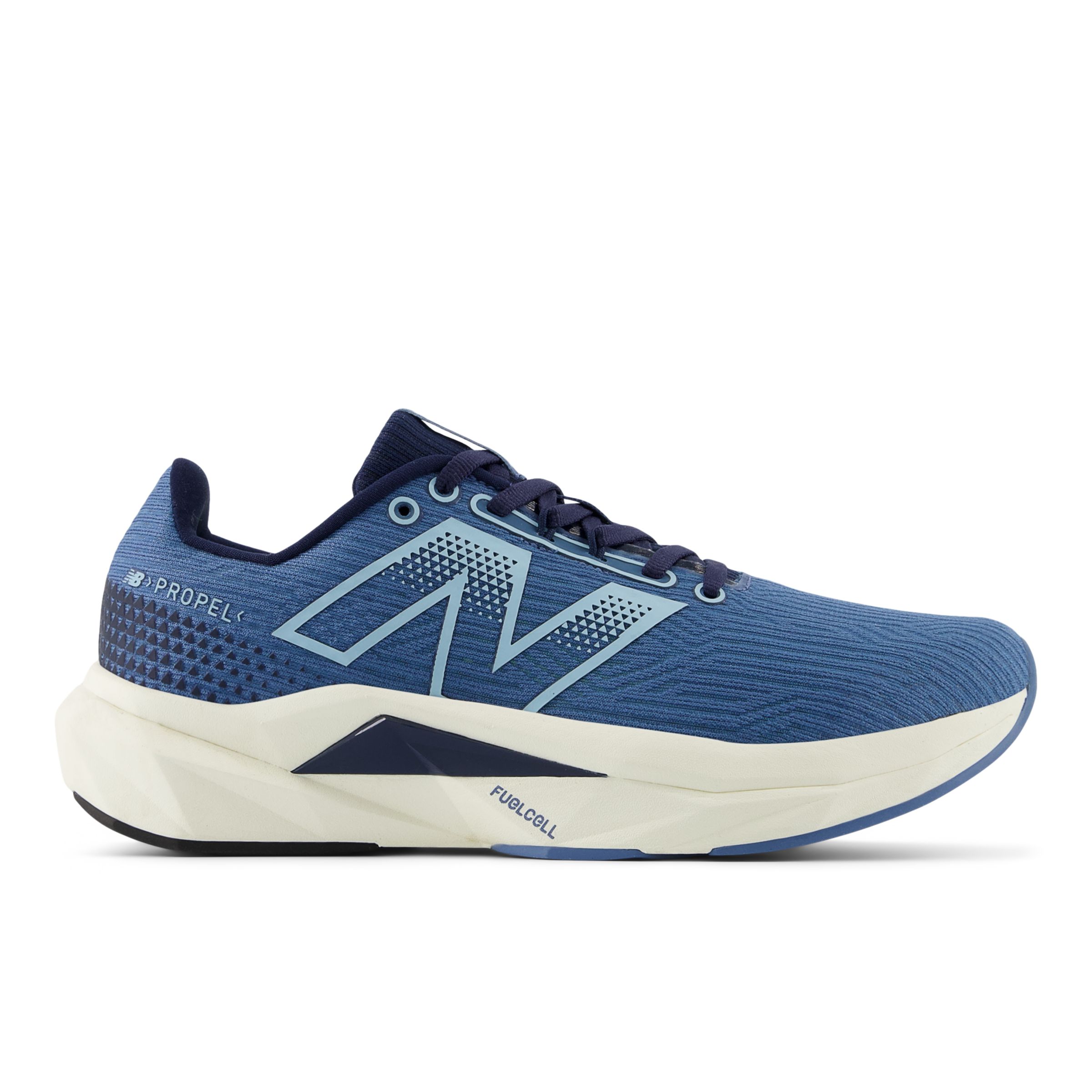 New Balance Women's FuelCell Propel v5 in Blue/Beige Synthetic, size 4.5 Narrow