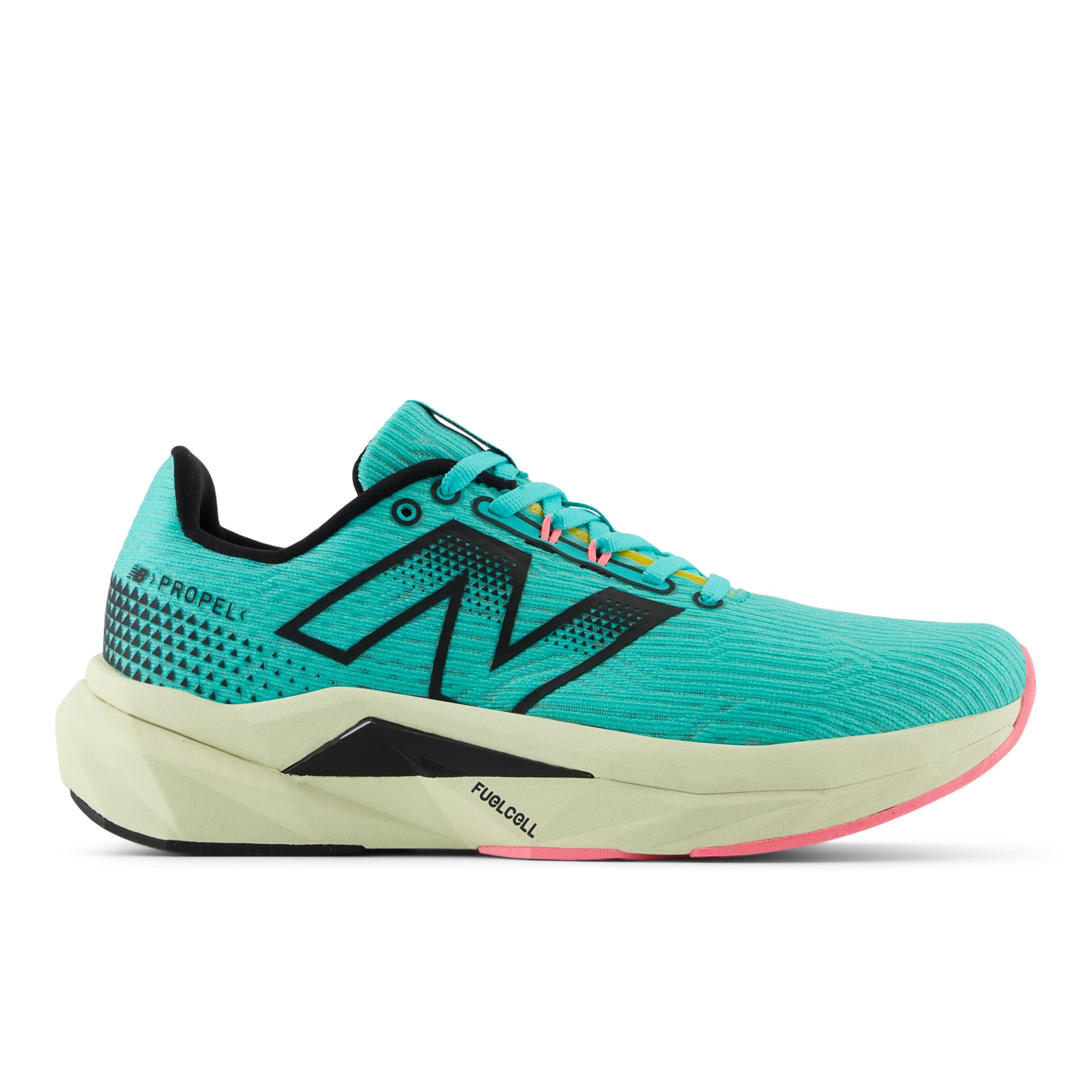 New Balance Women's FuelCell Propel v5 in Green/Beige/Pink Synthetic, size 6.5 Narrow