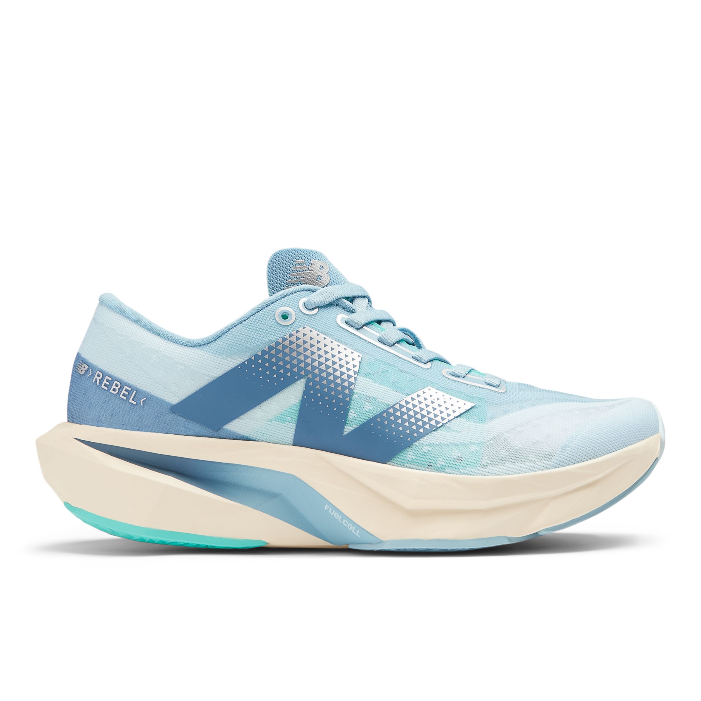 New Balance Women's FuelCell Rebel v4 in Blue/Grey Synthetic, size 5 Narrow