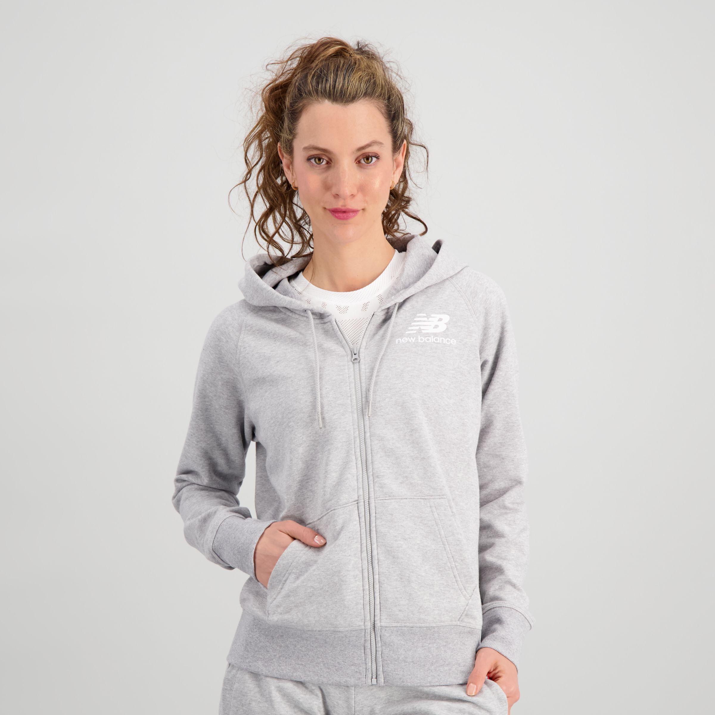 

New Balance Women's NB Essentials Full Zip Hoodie Grey - Grey