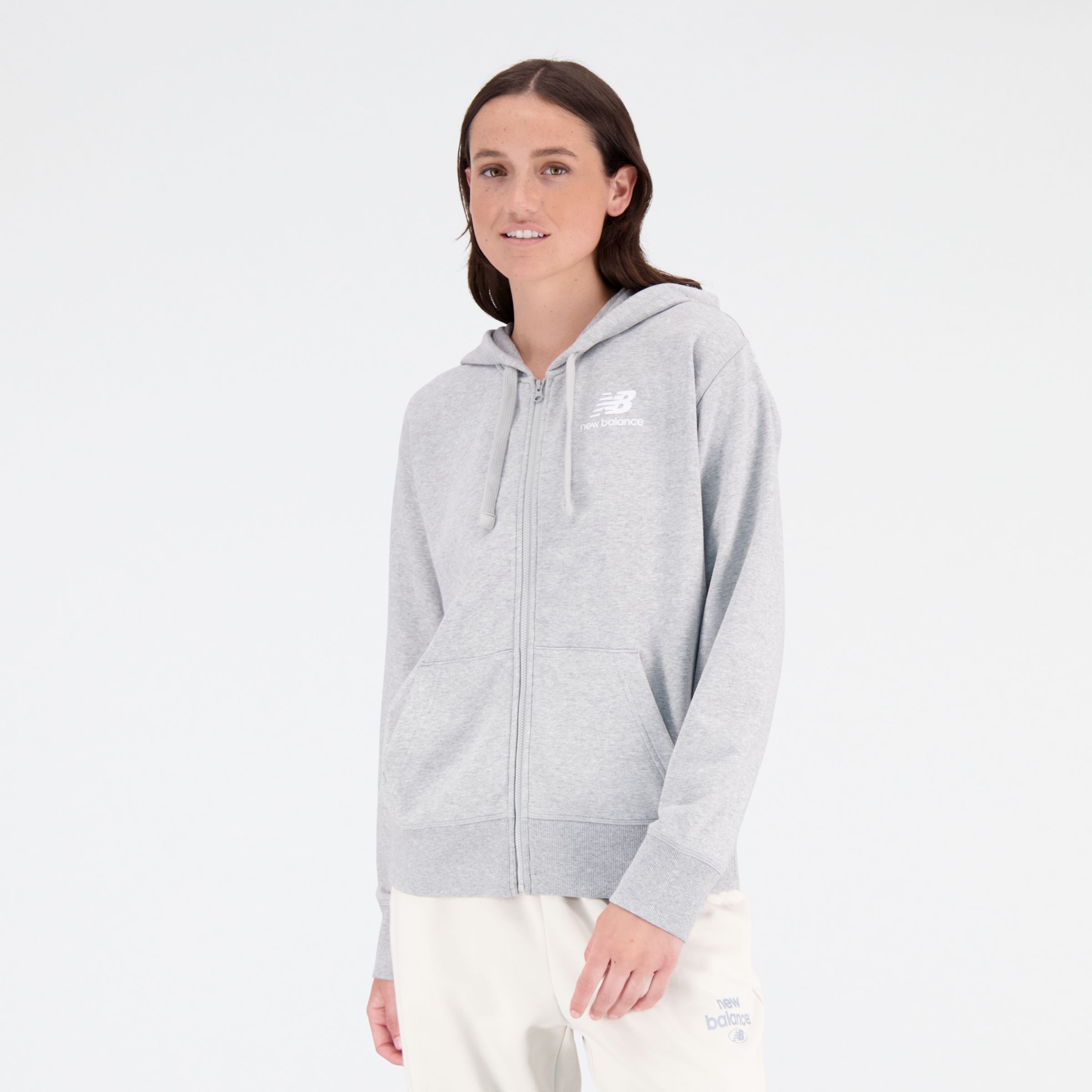 Women\'s NB Essentials Stacked Logo Full Zip Hoodie Apparel - New Balance