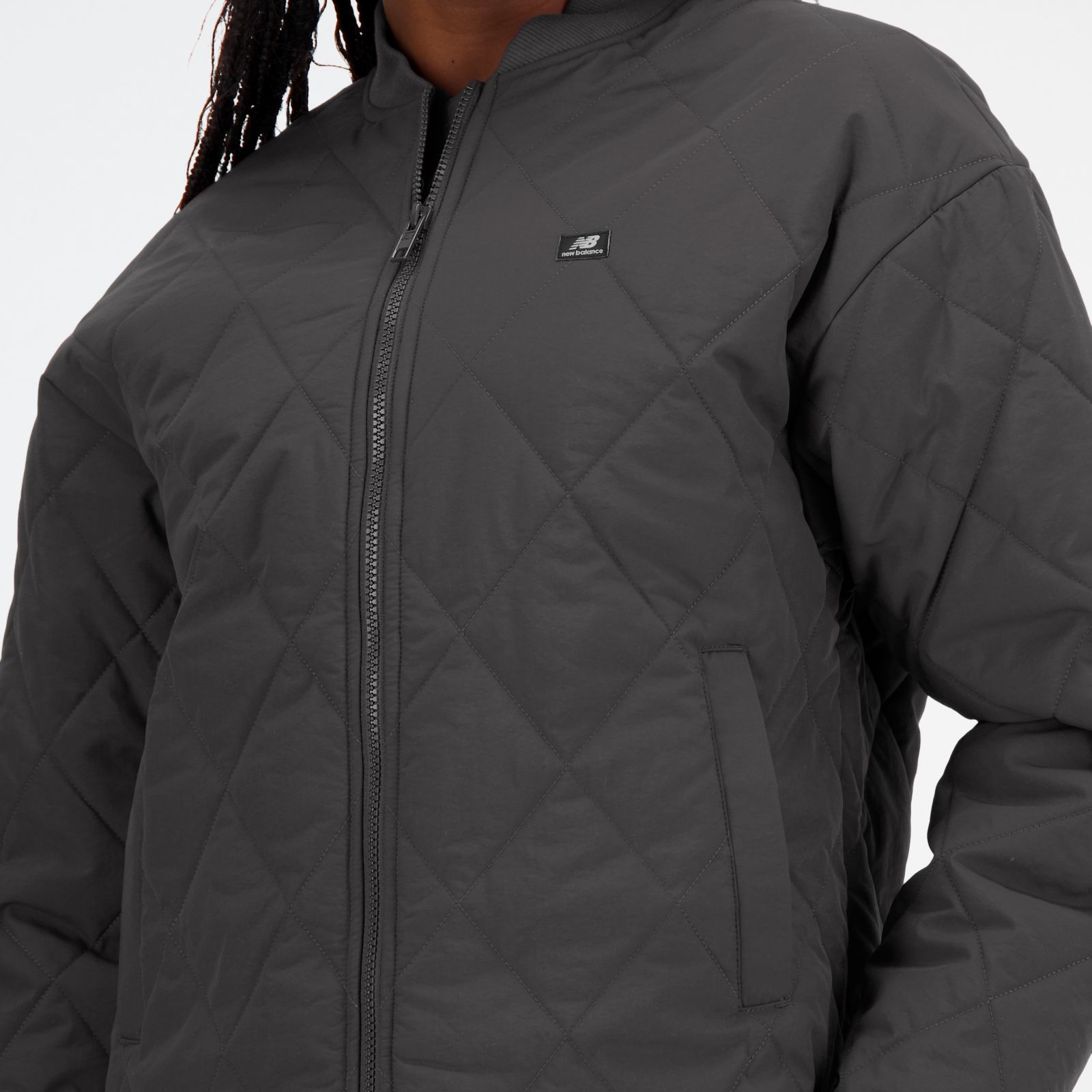 New Balance Full Zip Gray & White Herringbone Fleece Sweater Jacket,Women  Size S