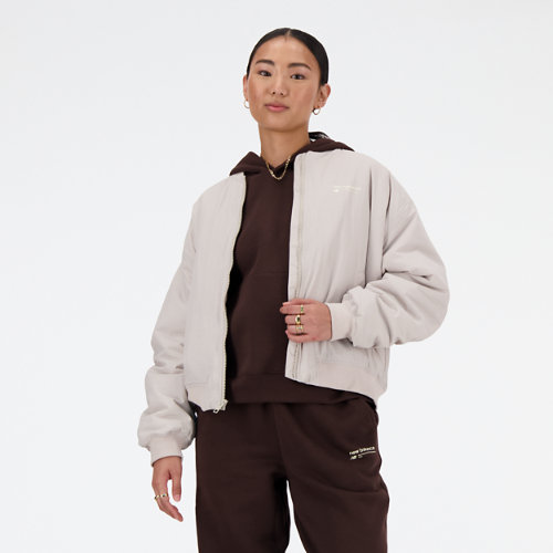 new balance femme linear heritage woven bomber jacket en gris, polywoven, taille xs