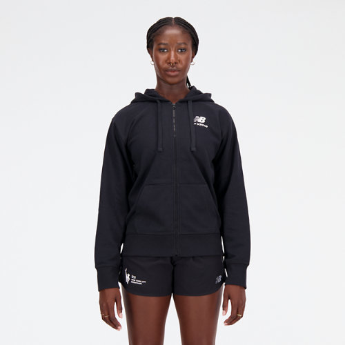 

New Balance Women's NYC Marathon NB Essentials Stacked Logo Full Zip Hoodie Black - Black