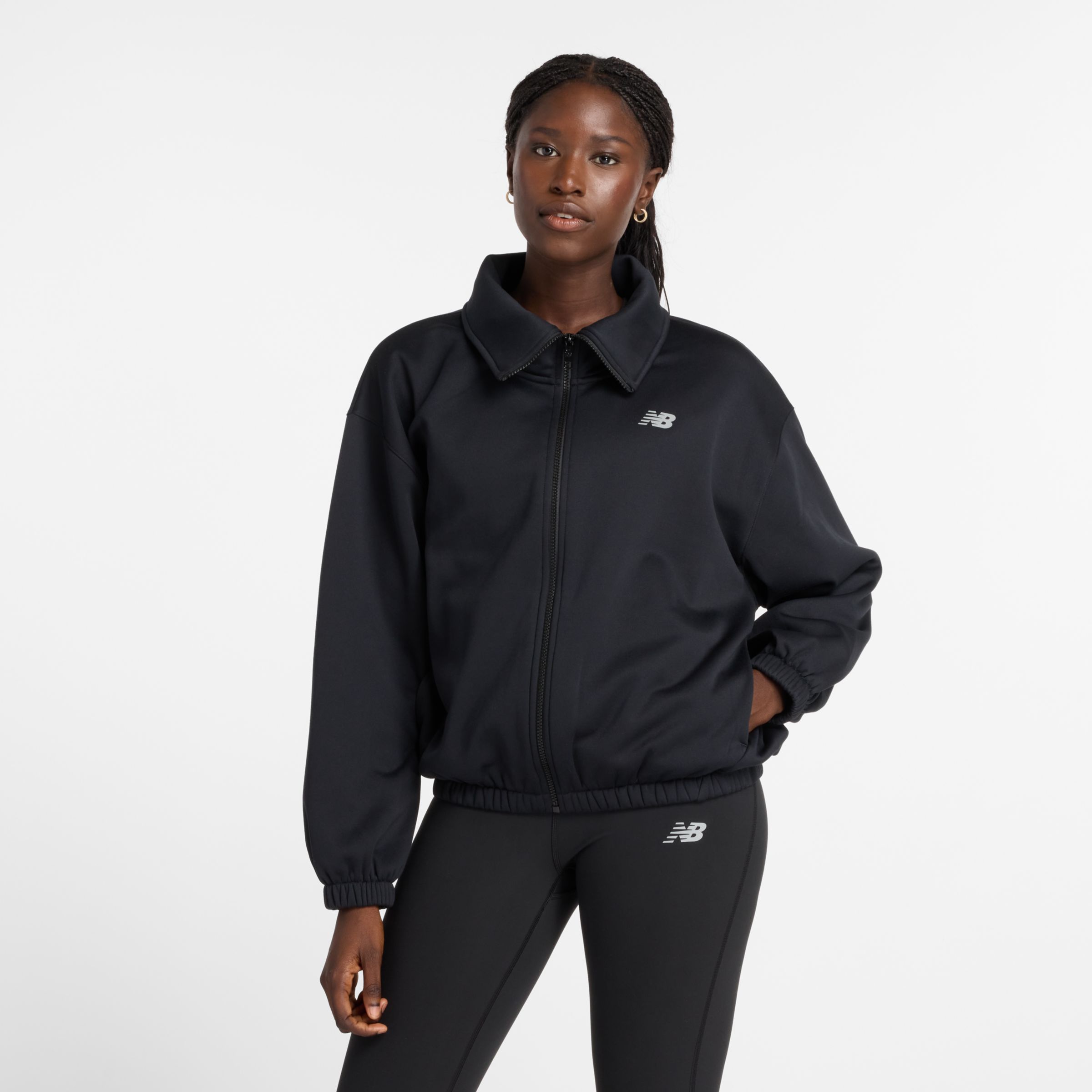 New Balance Donna Performance Fleece Full Zip in Nero, Poly Fleece, Taglia XS