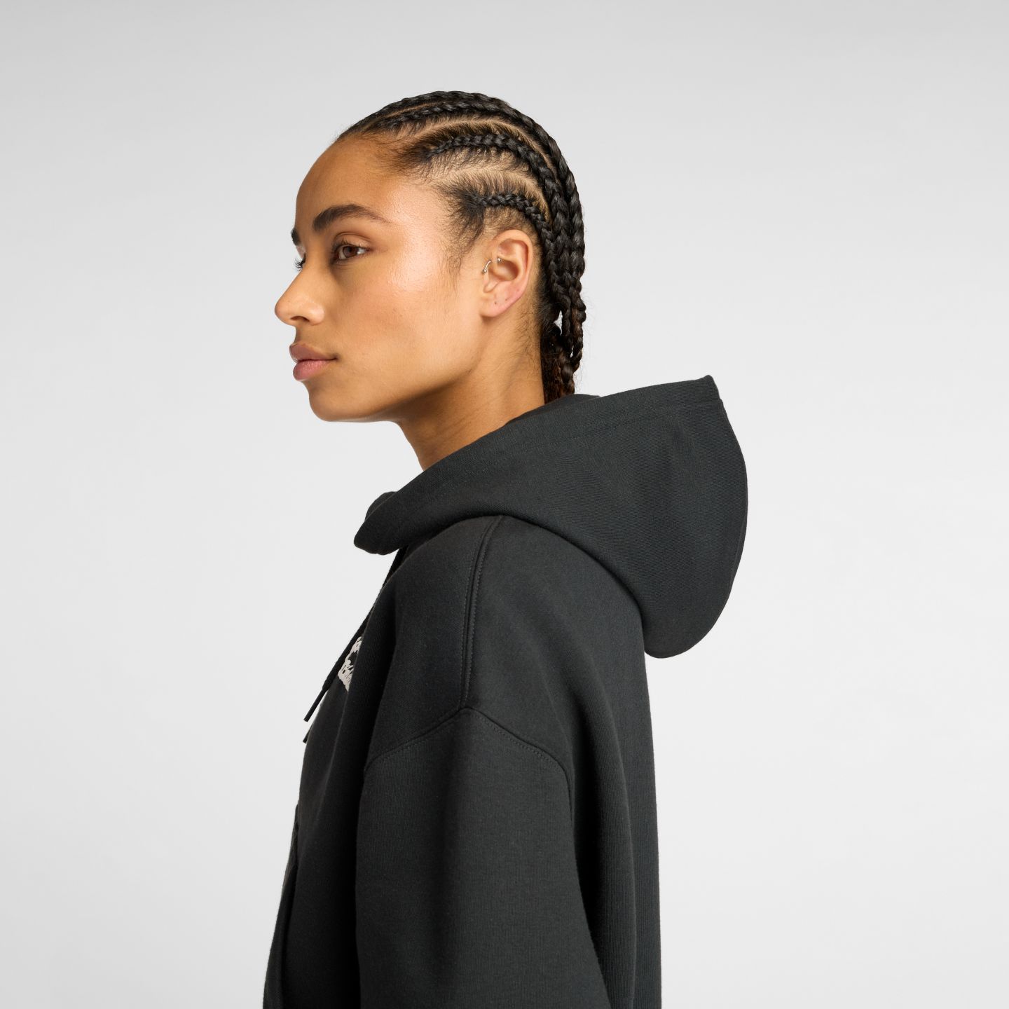 Женское худи New Balance Linear Heritage Fleece Full Zip, цвет: Чёрный — фото 5