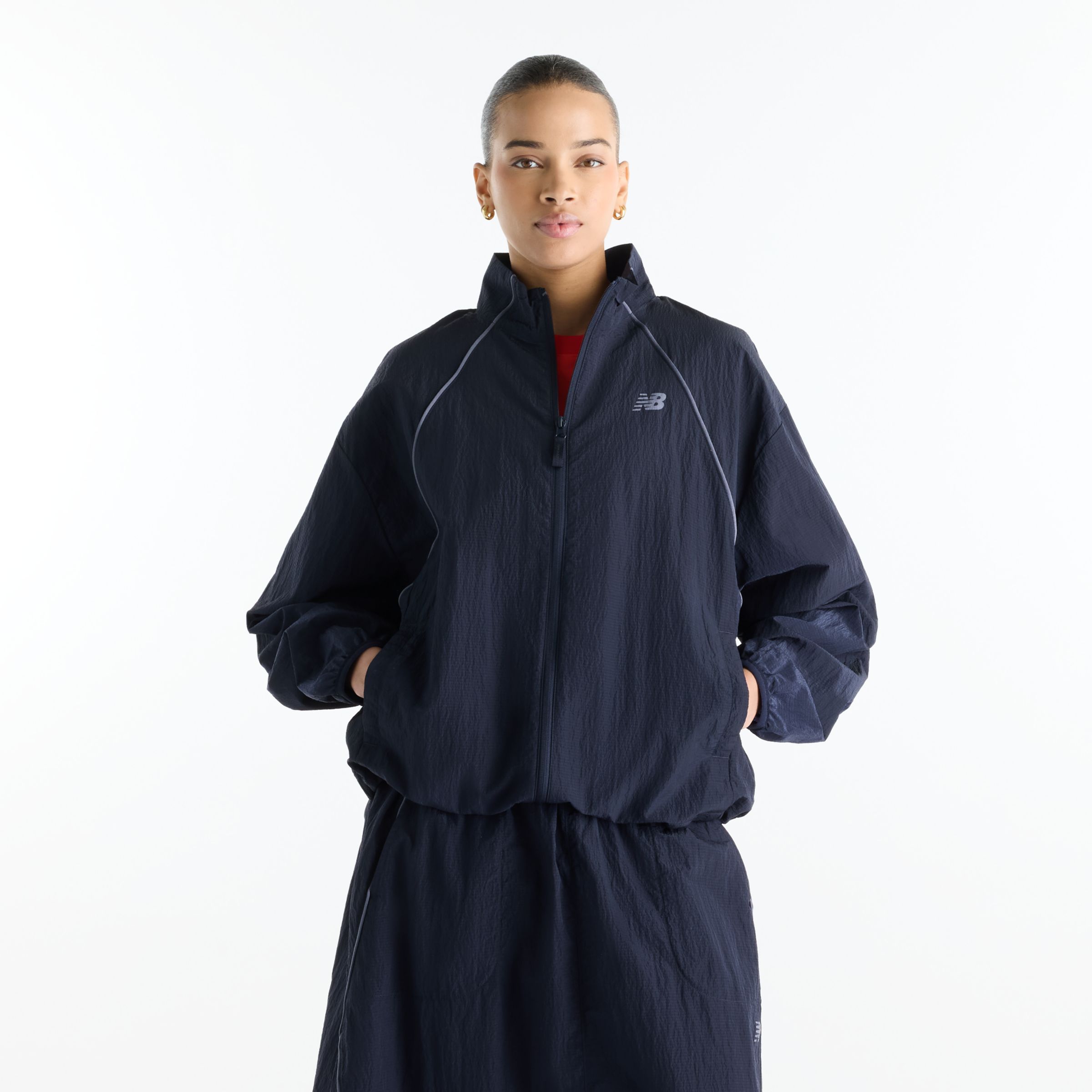 New Balance Women's Sport Legacy Jacket In Blue Polywoven, Size Large