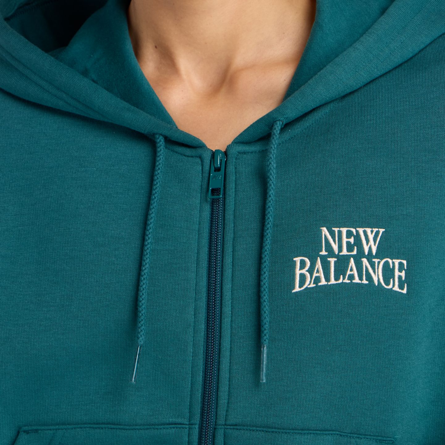 Женское худи New Balance Trackside Fleece Full Zip, цвет: Зелёный — фото 3
