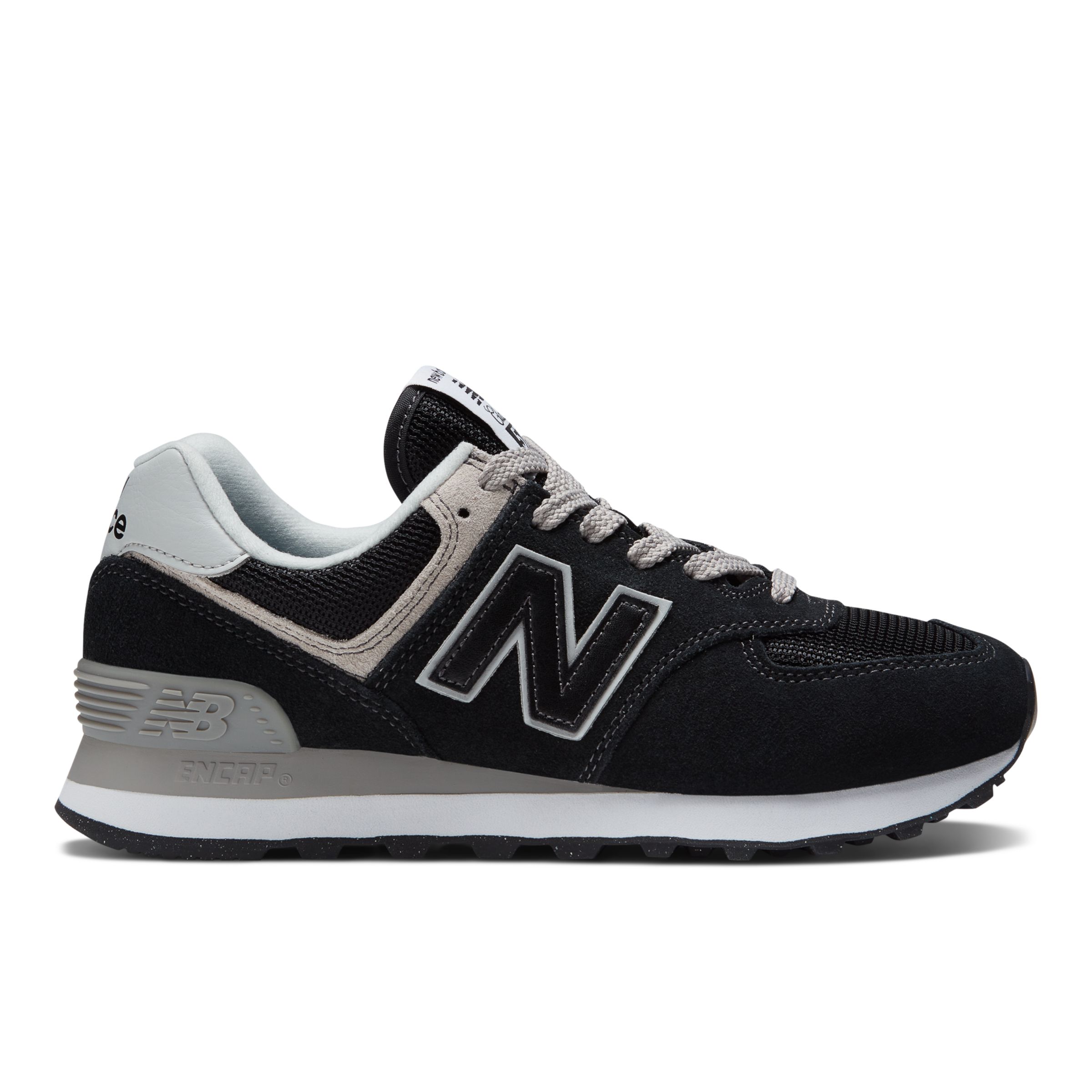 New Balance Women's 574 Core in Black/White Suede/Mesh, size 5 Narrow