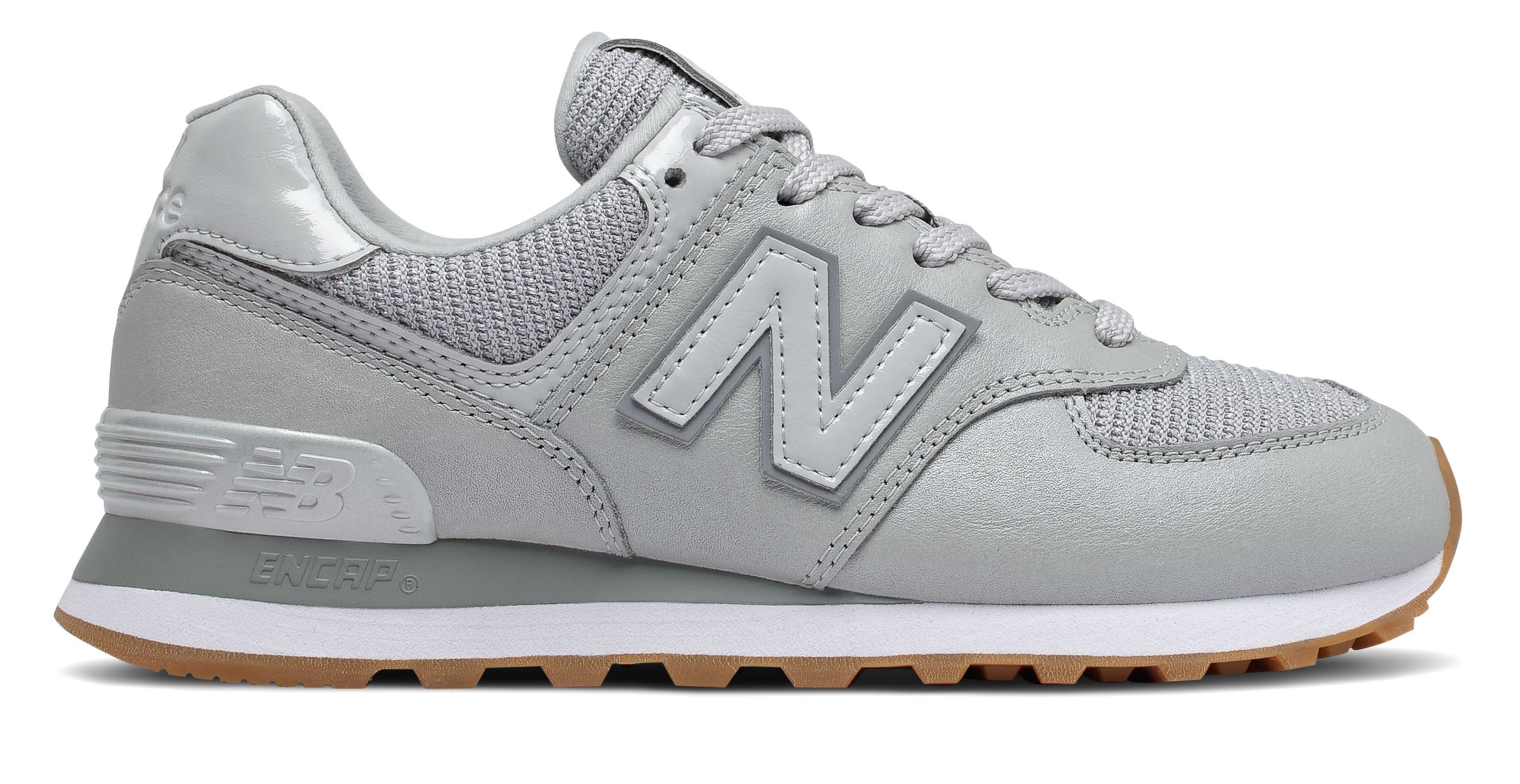 new balance 574 pink and silver trainers
