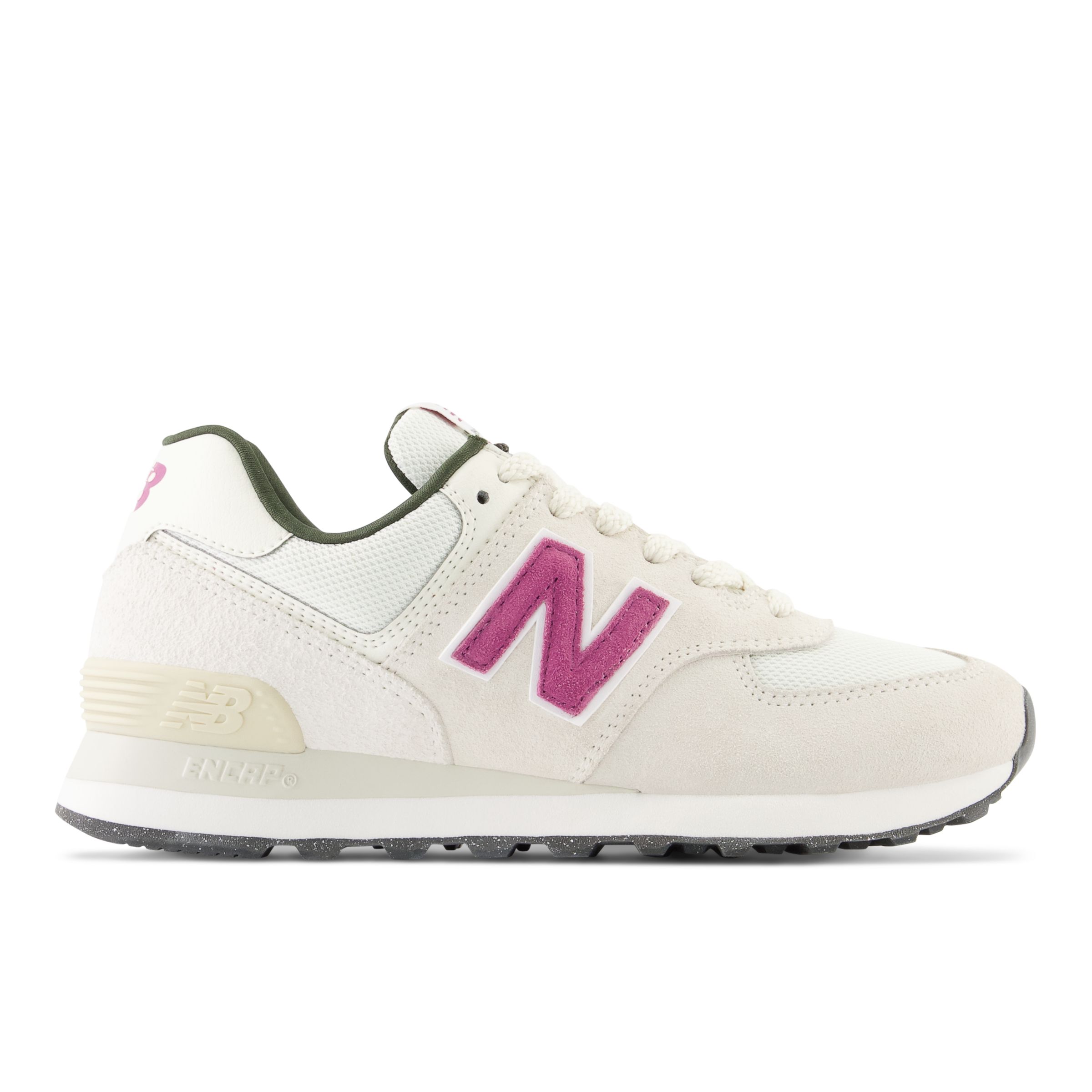 New Balance Women's 574 in White/Red/Green/Beige Suede/Mesh, size 4 Narrow