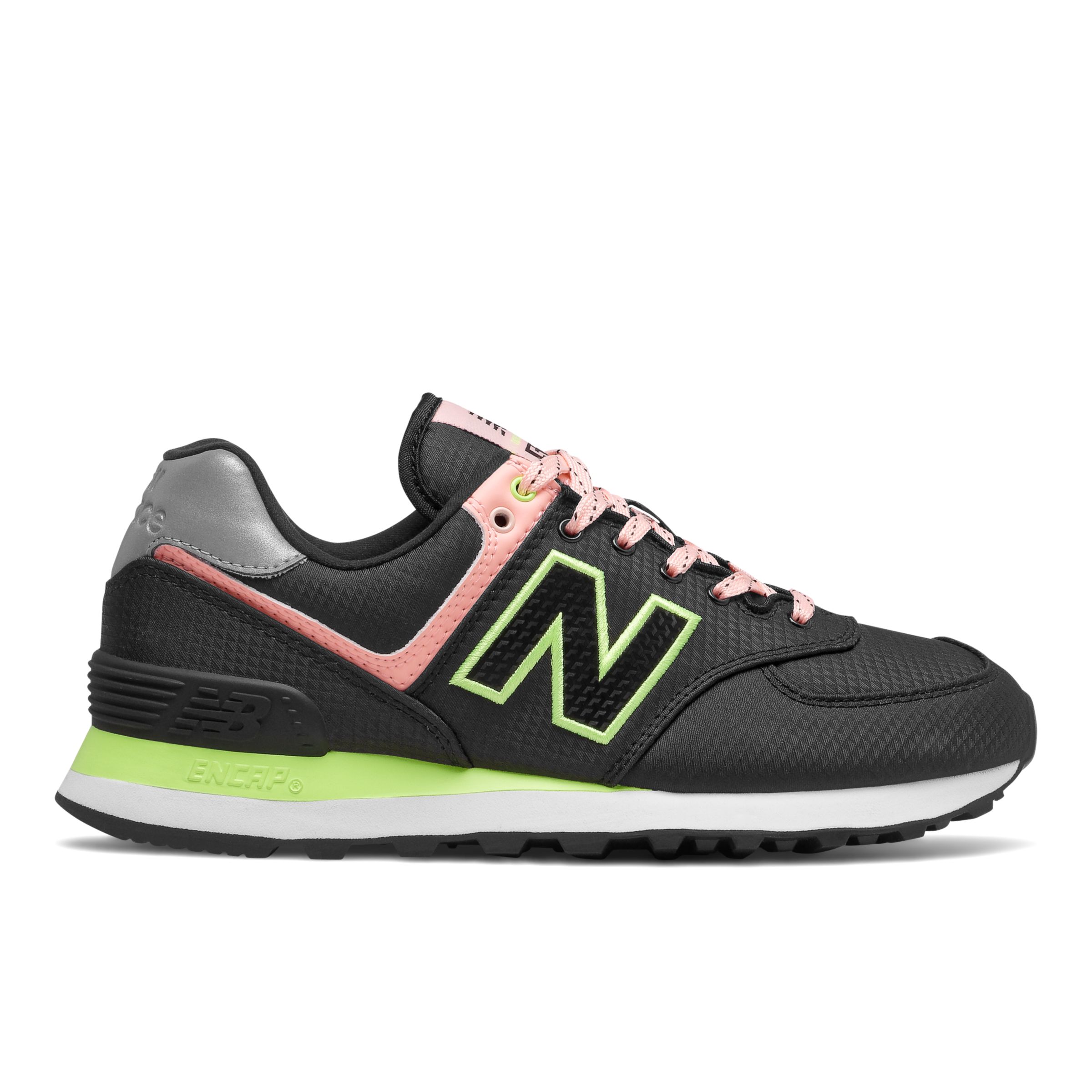 new balance 574 black with tahitian pink & grey