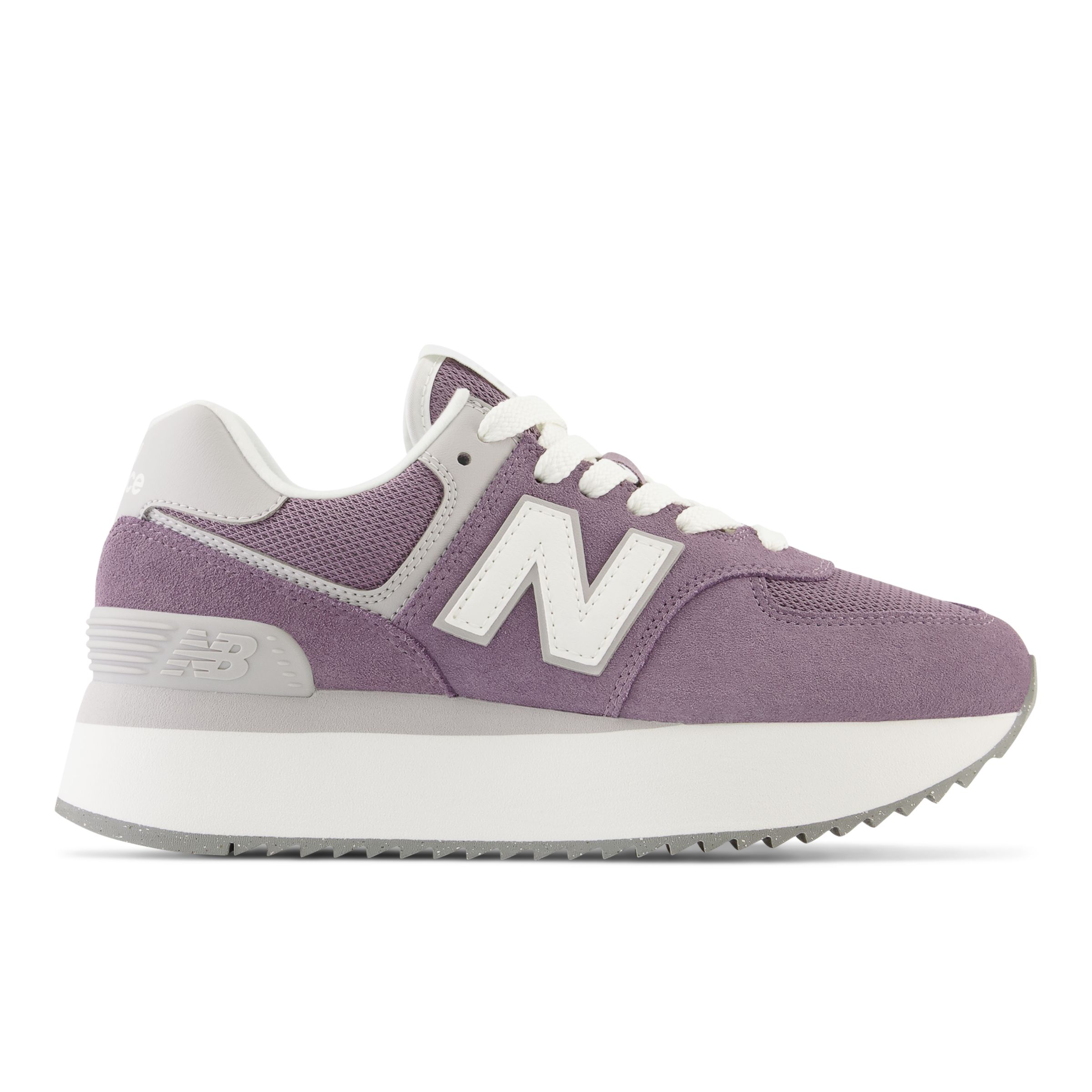 New Balance Women's 574+ in Purple/Grey/White Suede/Mesh, size 6 Narrow