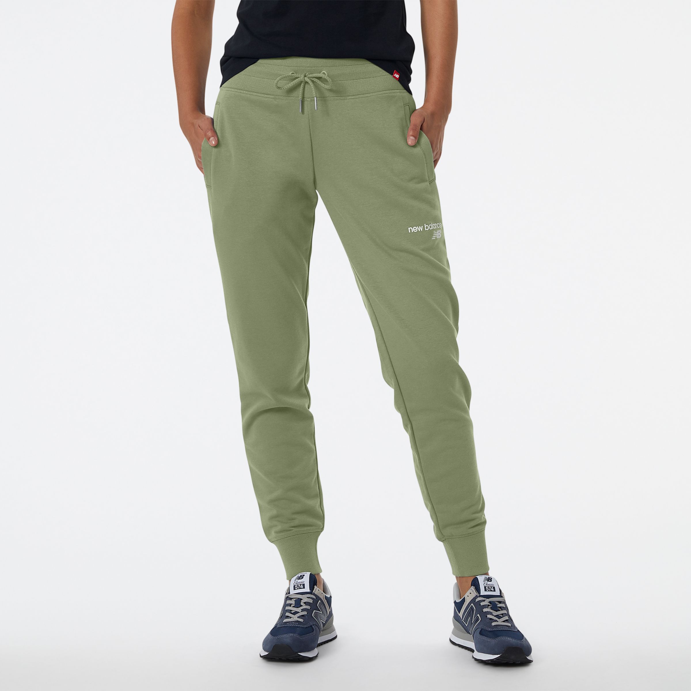 New Balance Women's NB Classic Core Fleece Pant in Green Cotton, size Small