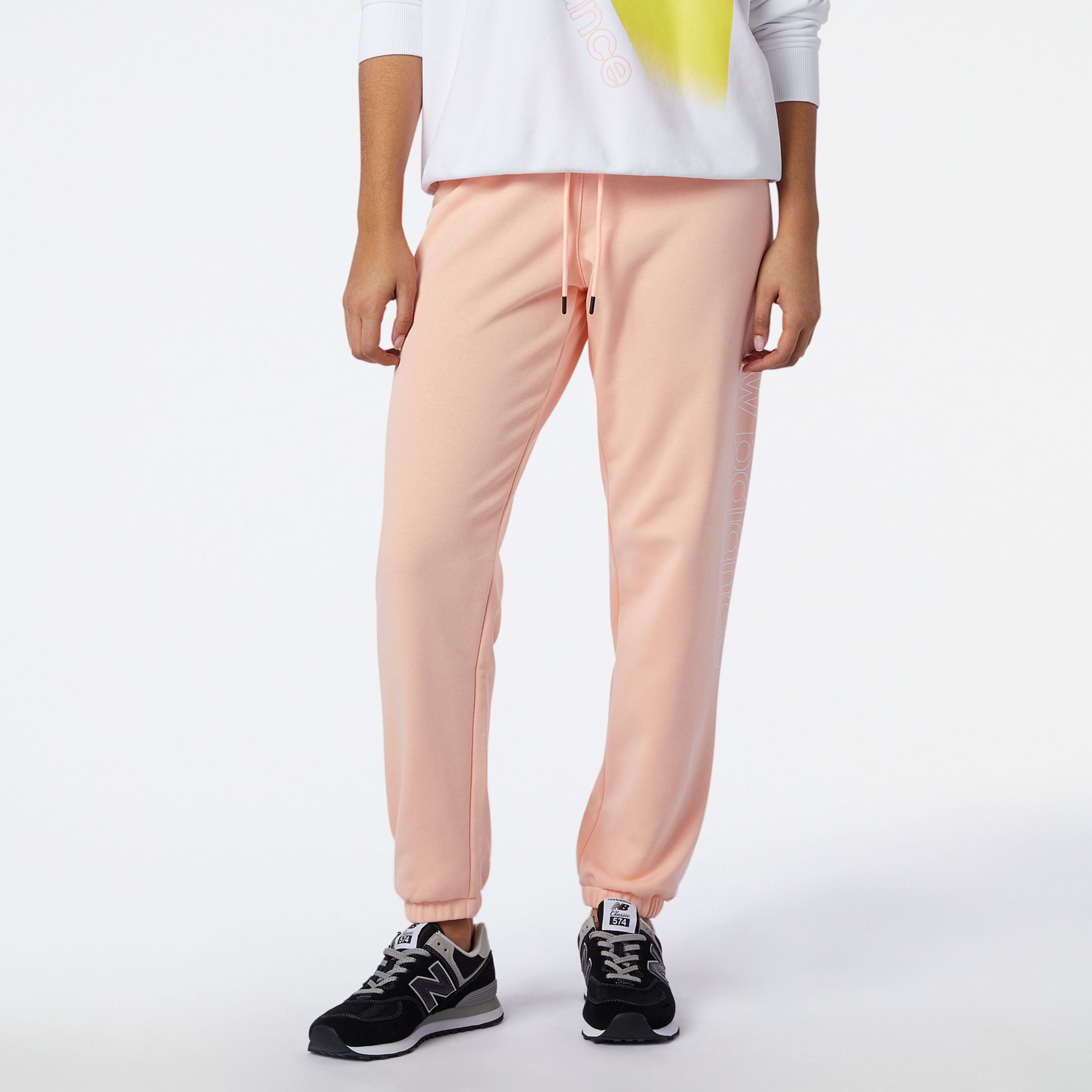 new balance women's sport style optiks fleece pant in pink cotton, size large