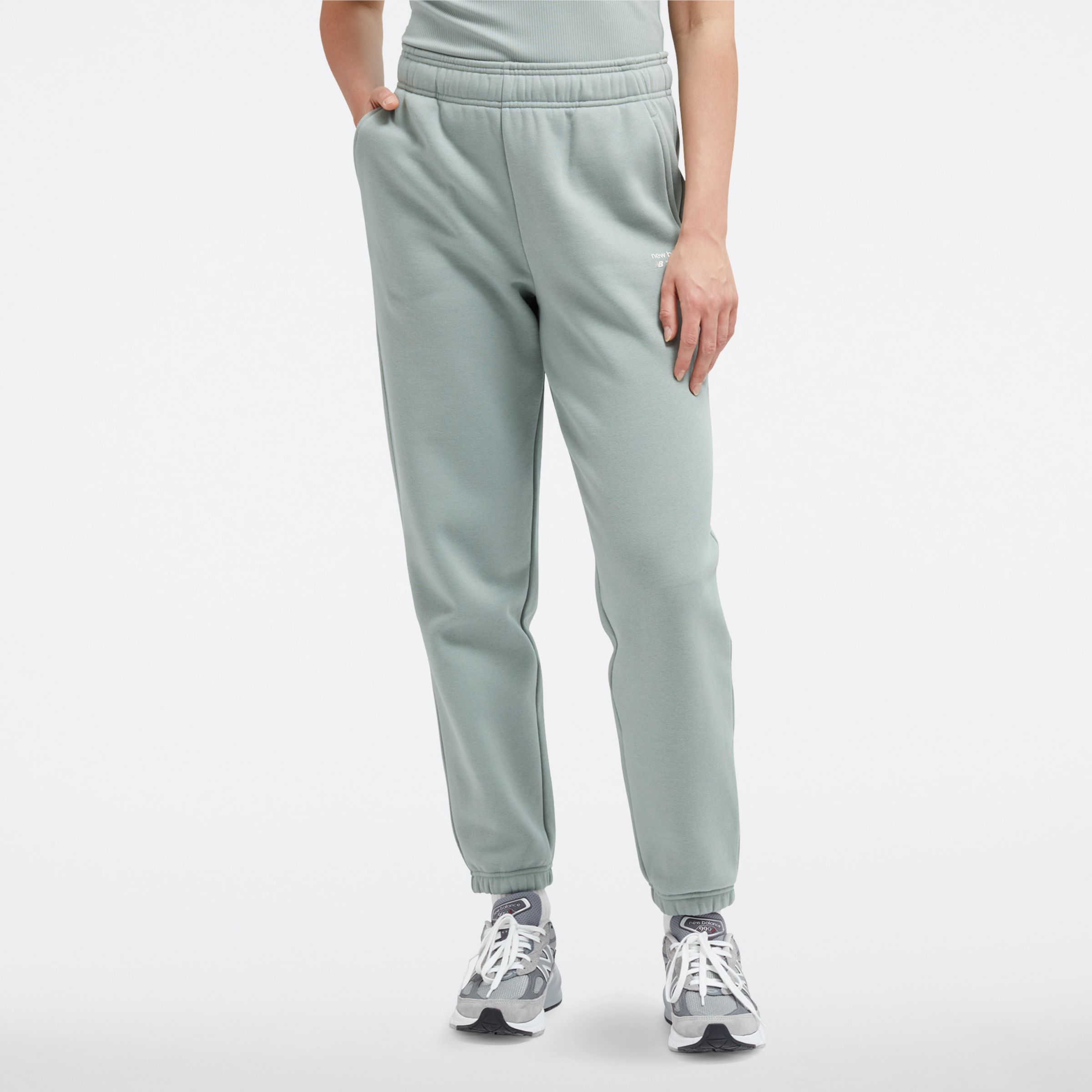 New Balance Femme Linear Heritage Brushed Back Fleece Sweatpant en Vert, Polaire poly, Taille L