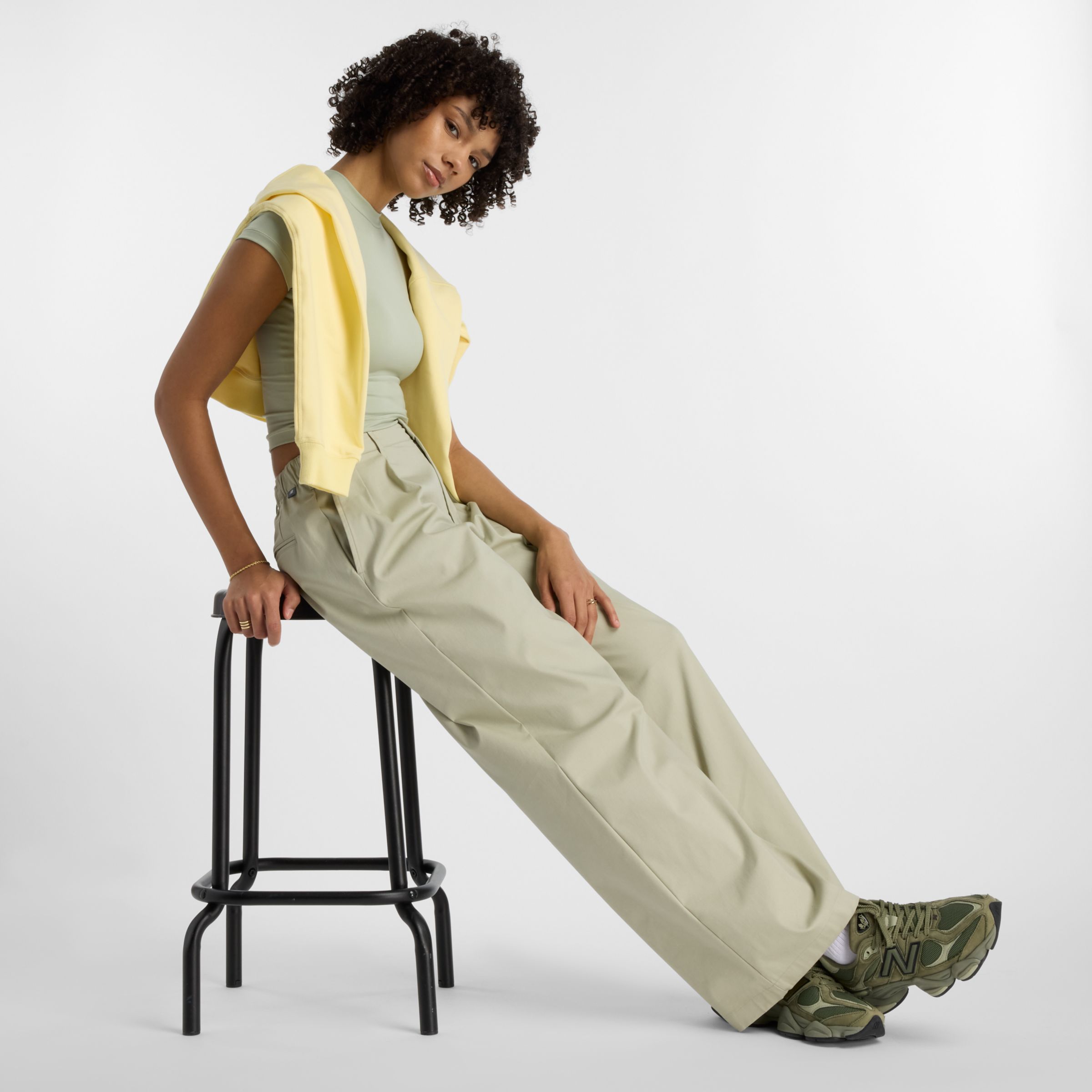 New Balance Women's Boylston Twill Trouser in Green Cotton Twill, size Small