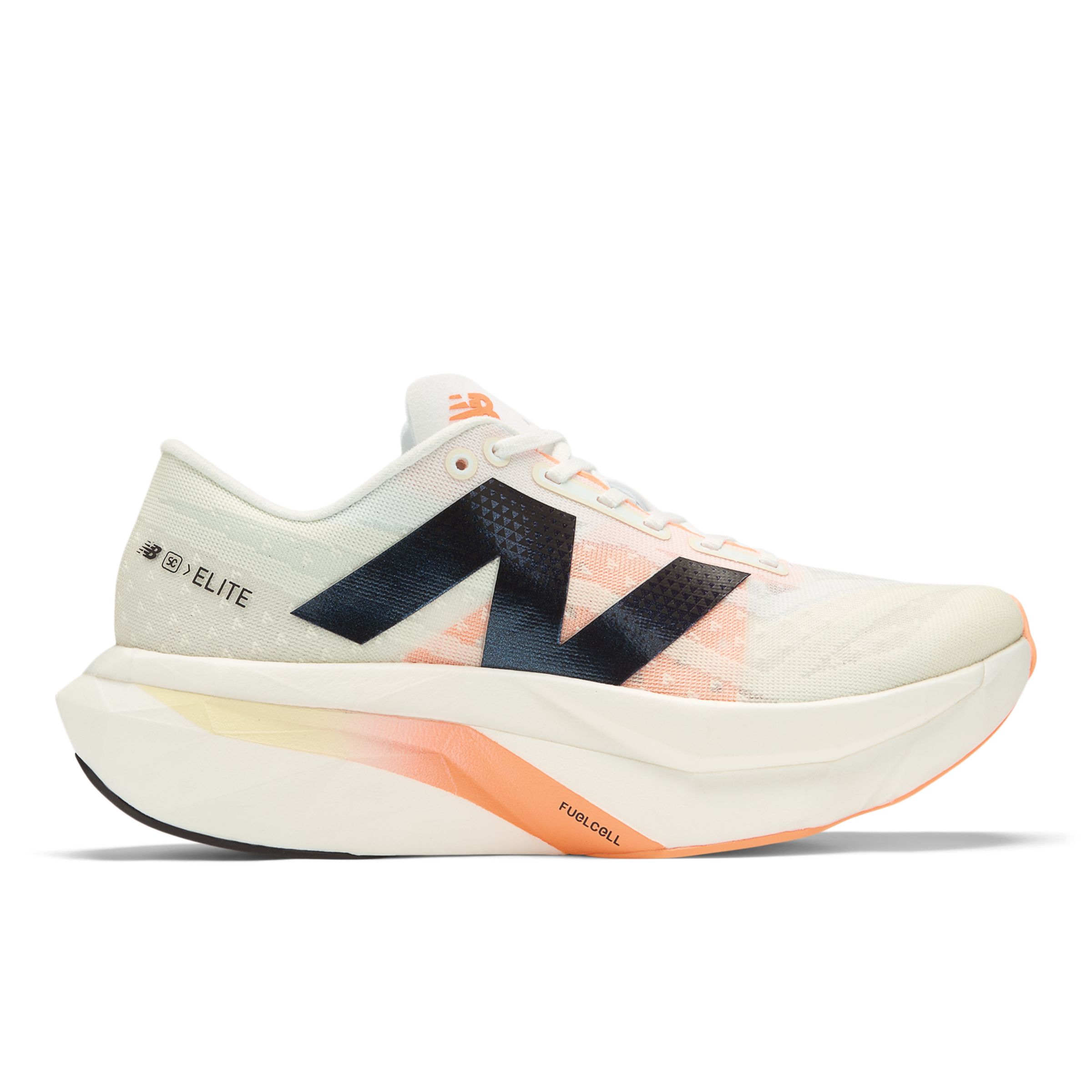 New Balance Women's FuelCell SuperComp Elite v4 in White/Beige/Orange Synthetic, size 4.5 Narrow